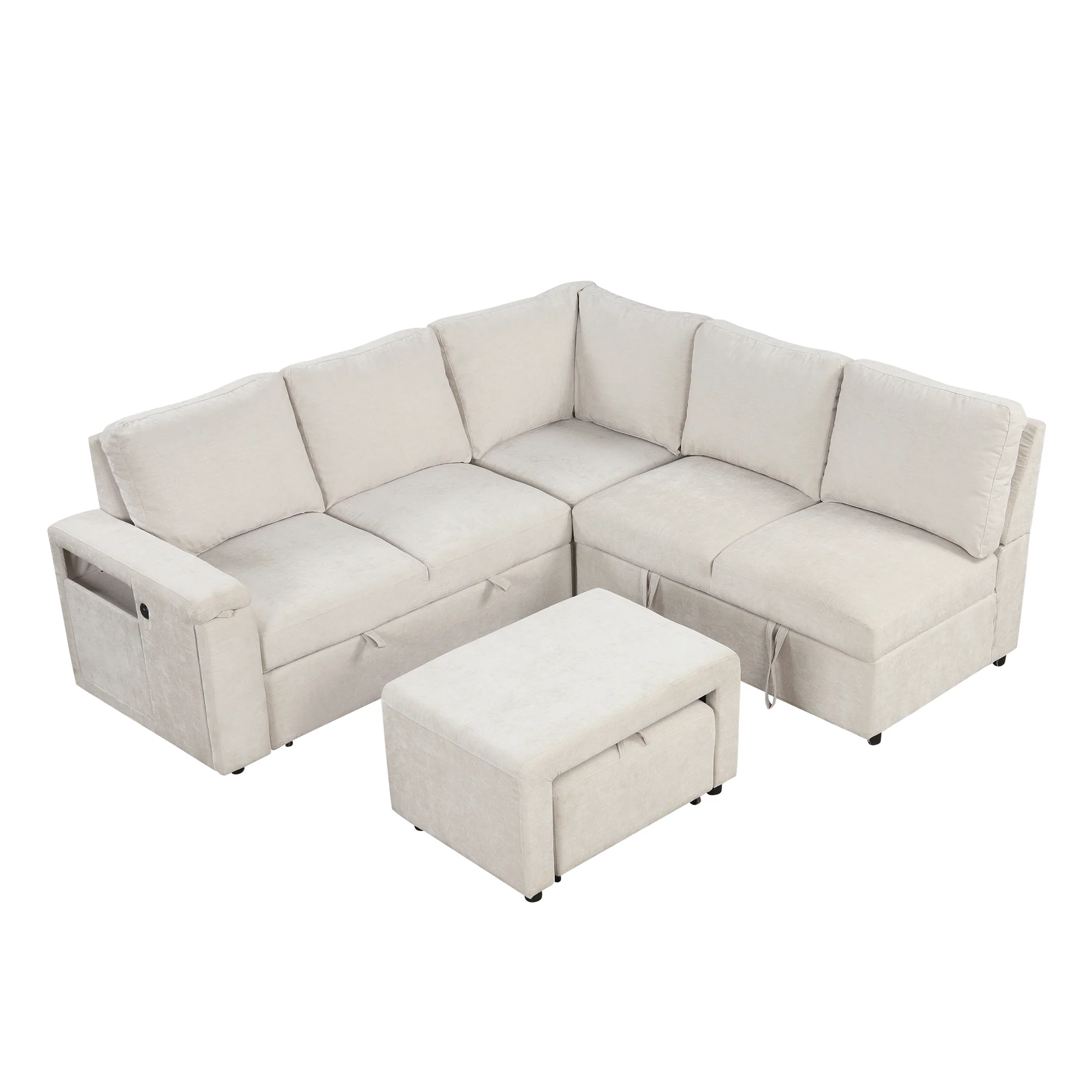 Walker Edison | L-Shaped Modular Sectional Sofa with Storage and USB Ports - Image 7