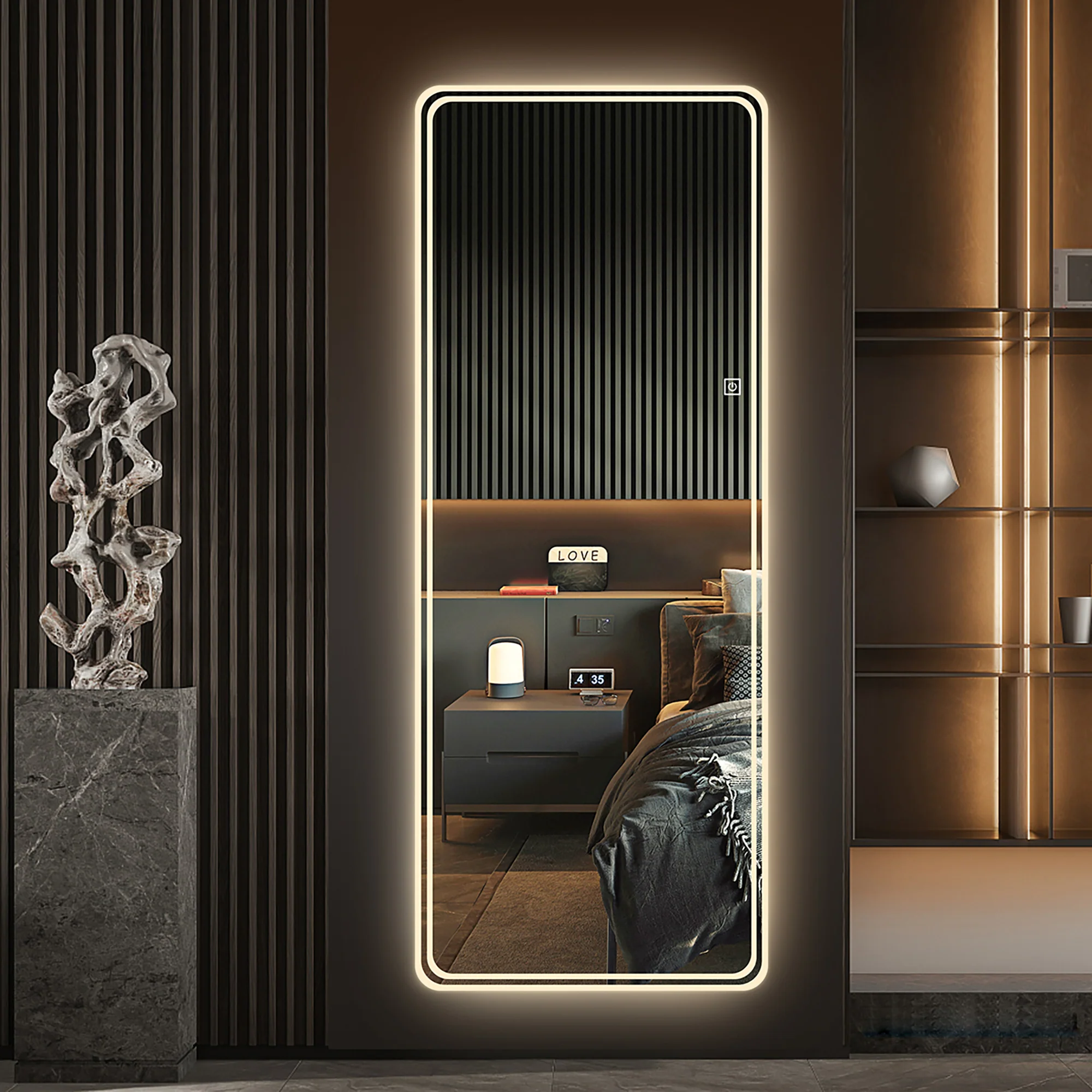 Walker Edison | LED Light Full Length Floor Mirror 64x21 Inches