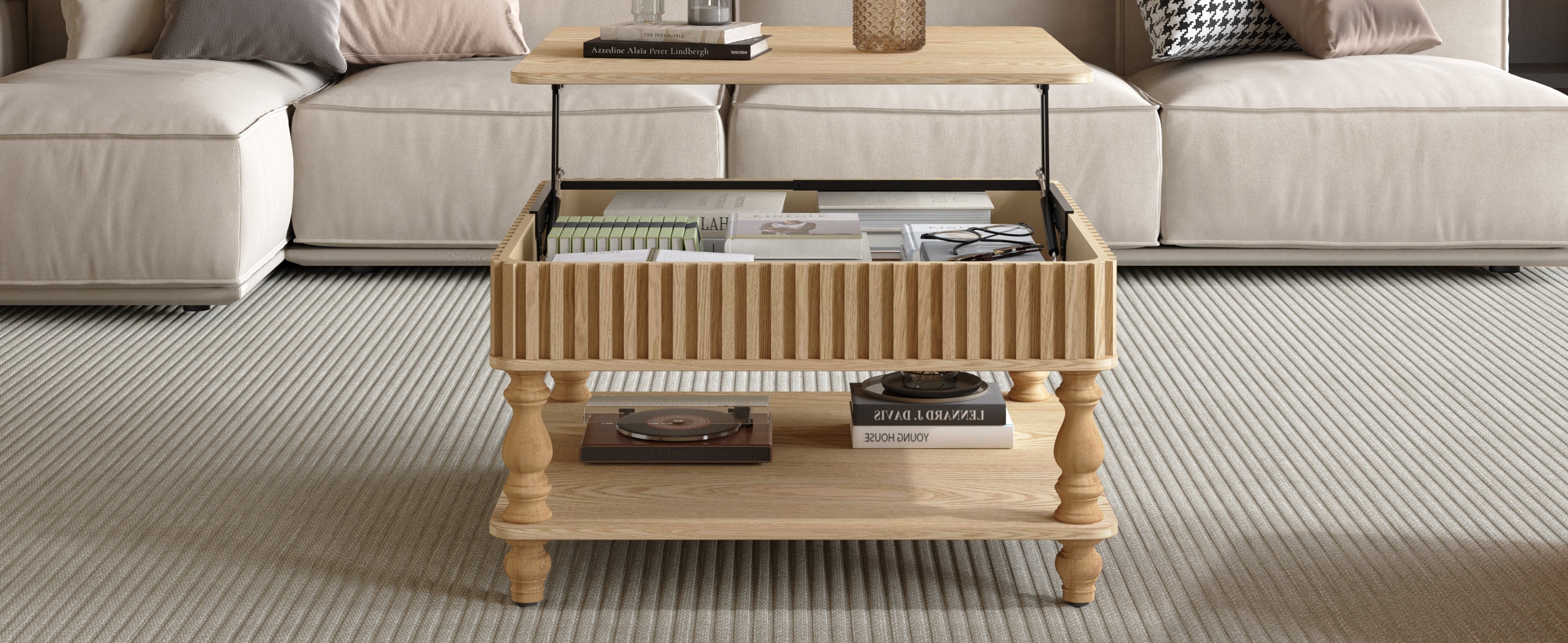 Walker Edison | Lift-Top Elevated Traditional Fluted Coffee Table - Image 15