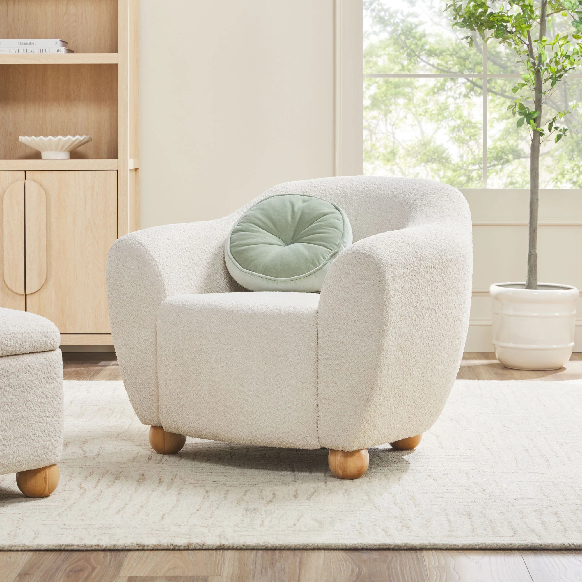 Linley Contemporary Bouclé Upholstered Accent Chair with Ottoman Set - Image 3