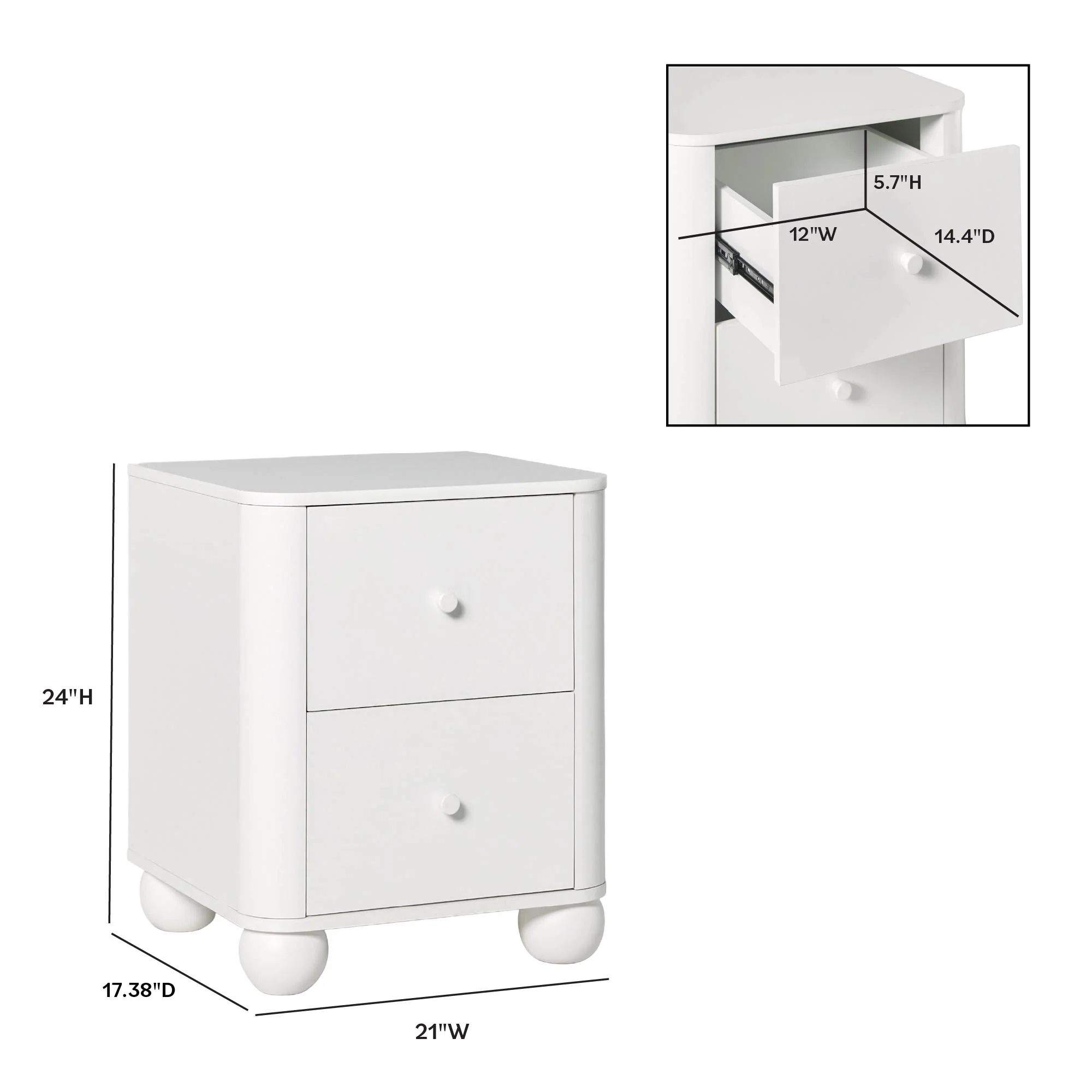Linley Modern Curve Wood 2 Drawer Nightstand with Round Feet - Image 10