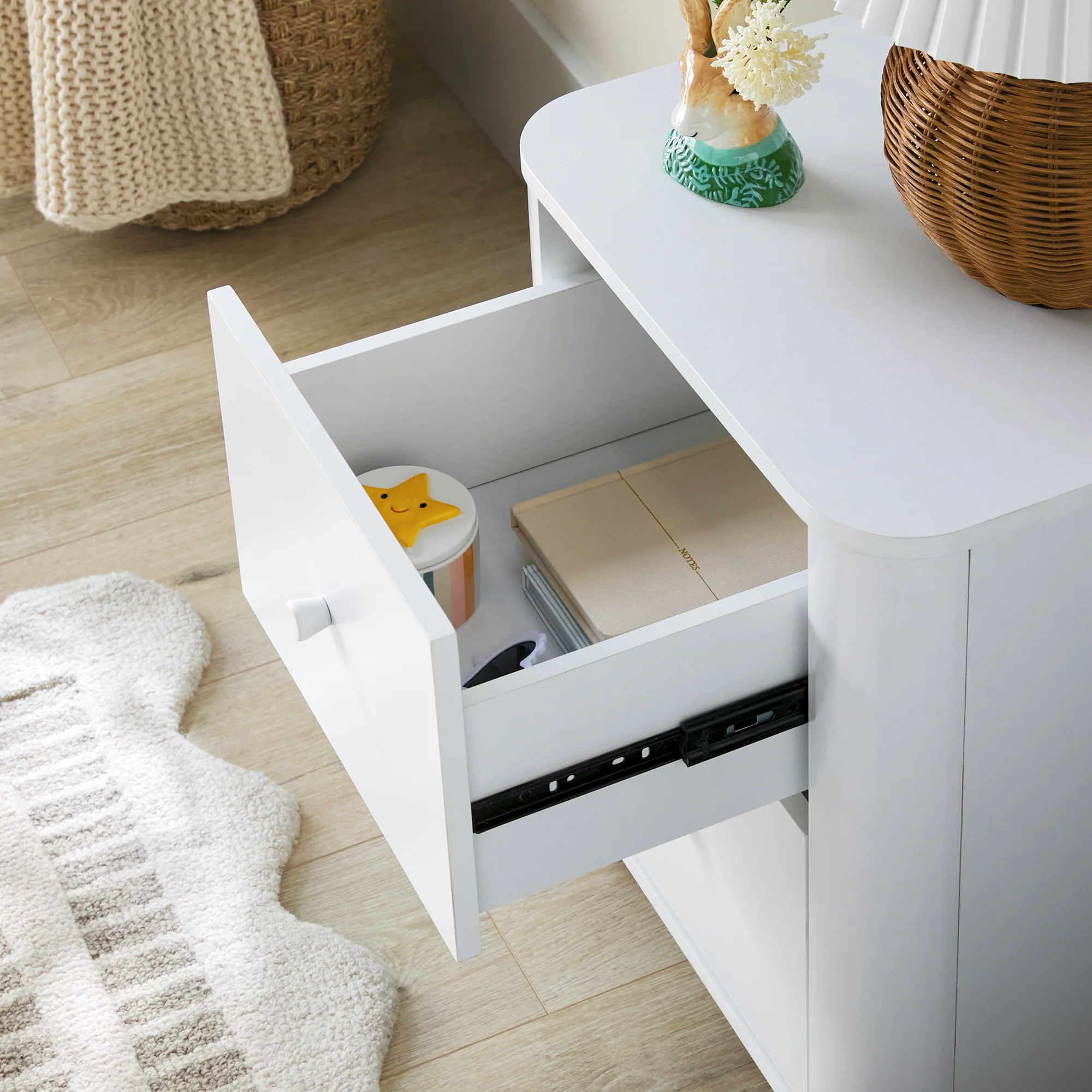 Linley Modern Curve Wood 2 Drawer Nightstand with Round Feet - Image 12