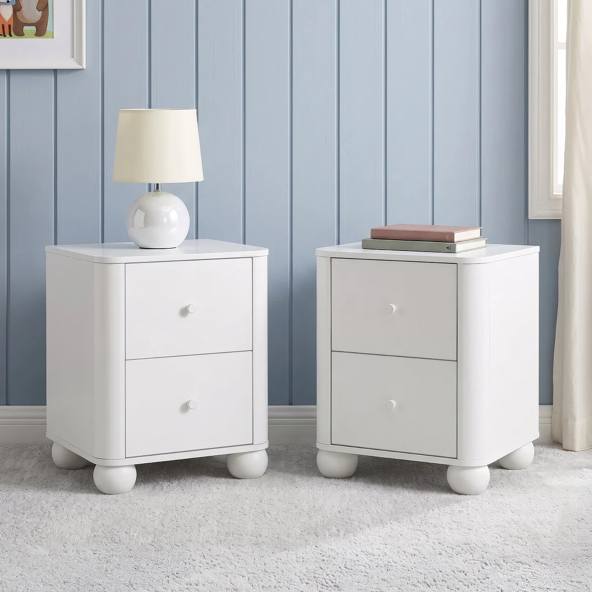 Linley Modern Curve Wood 2 Drawer Nightstand with Round Feet - Image 15