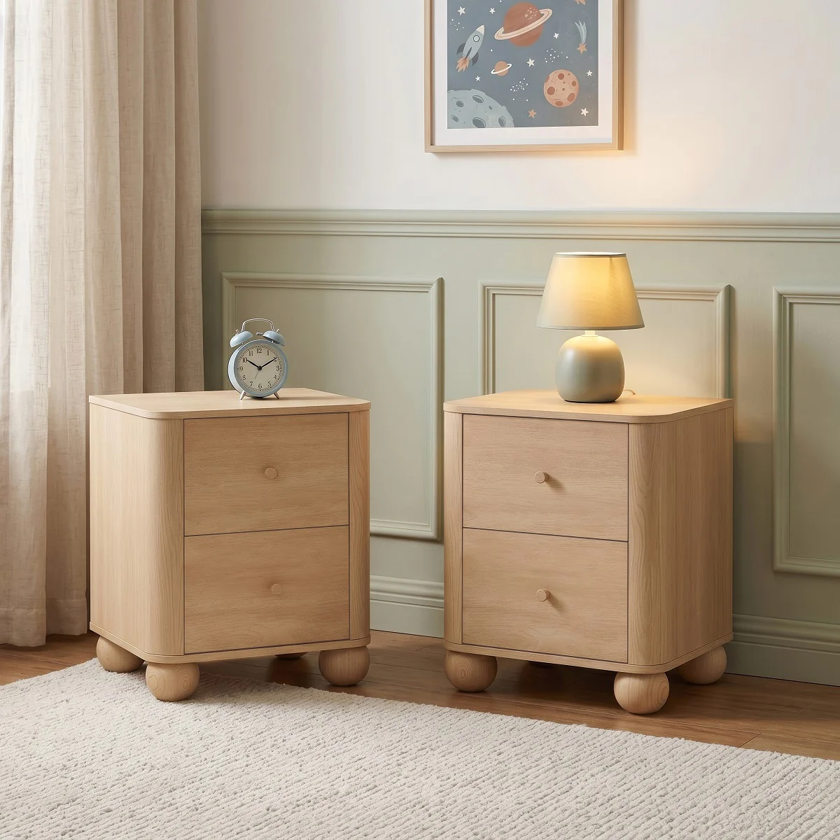 Linley Modern Curve Wood 2 Drawer Nightstand with Round Feet - Image 16