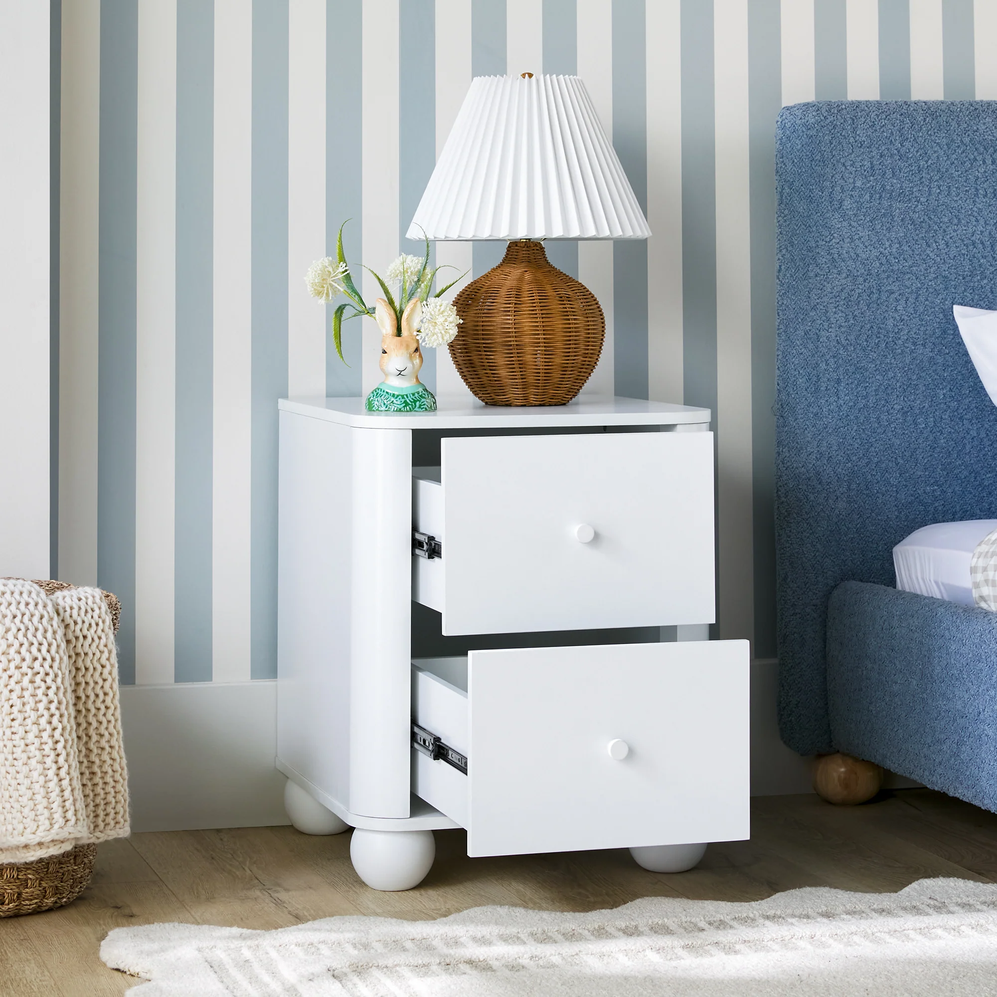 Linley Modern Curve Wood 2 Drawer Nightstand with Round Feet - Image 8