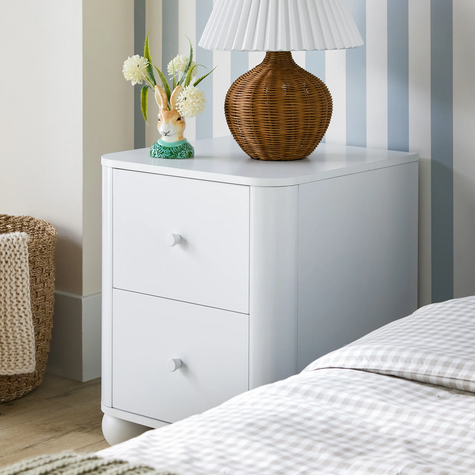 Linley Modern Curve Wood 2 Drawer Nightstand with Round Feet - Image 9