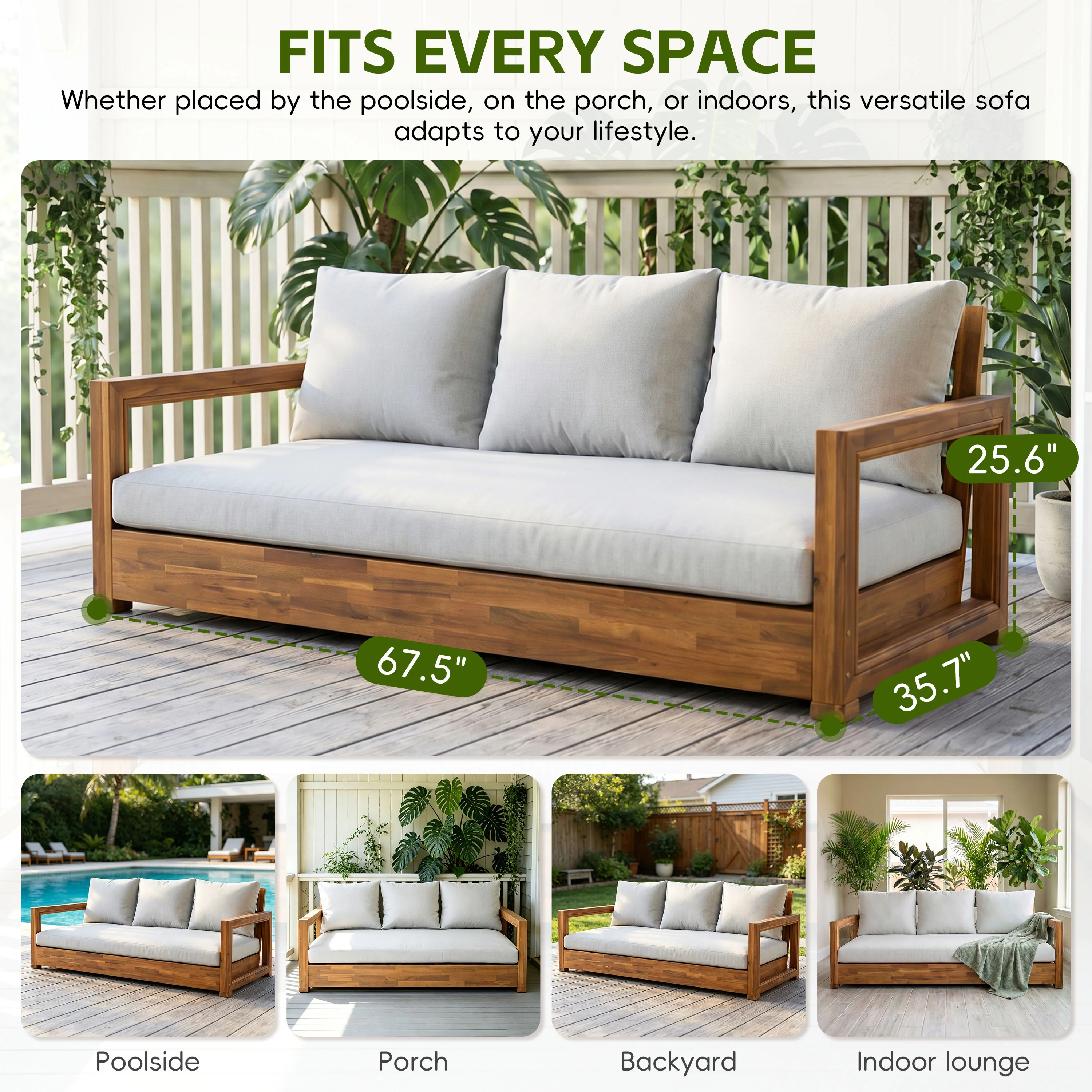 Low Seating Acacia Wood Outdoor Sofa Daybed - Image 5