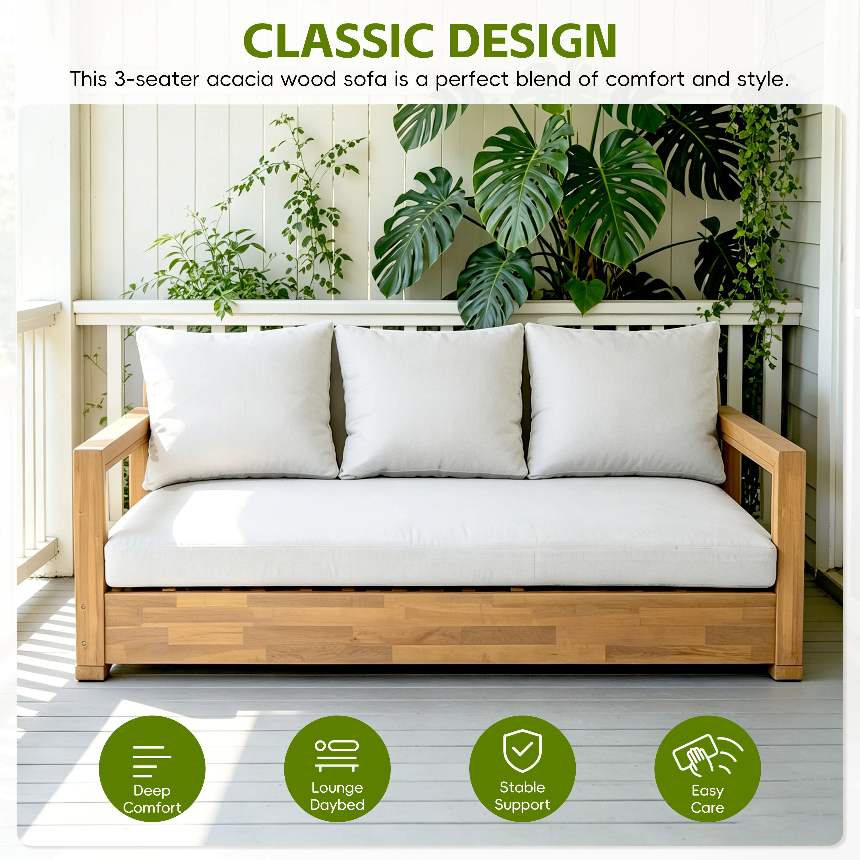 Low Seating Acacia Wood Outdoor Sofa Daybed - Image 7