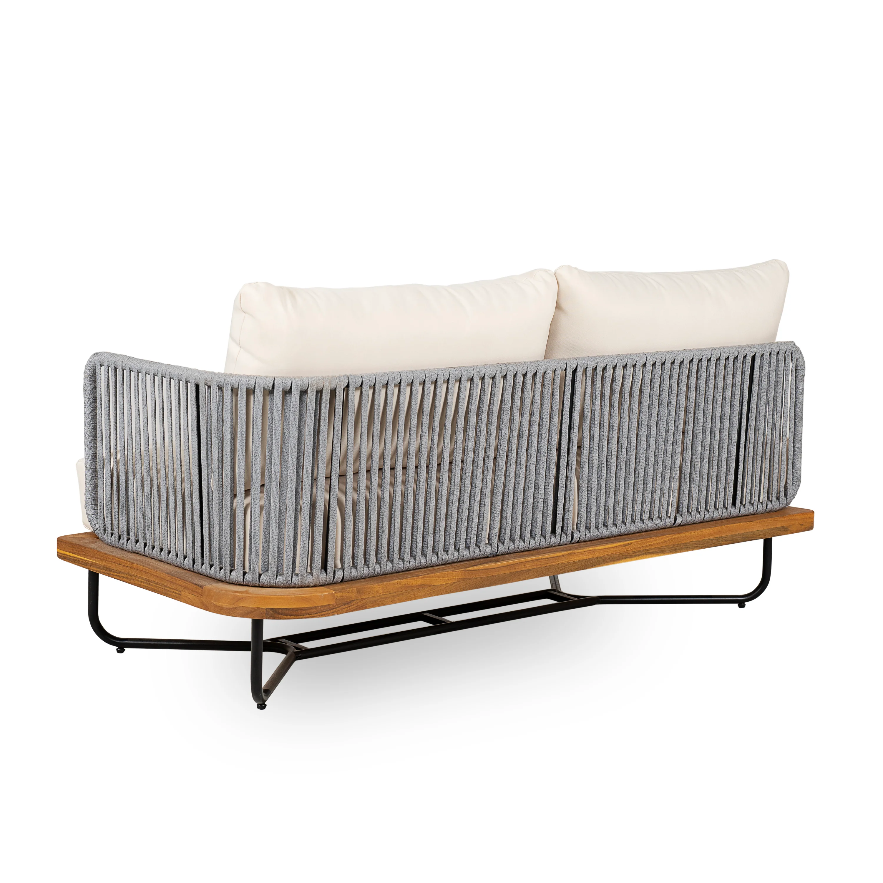 Lucca Acacia Wood and Rope Woven Outdoor Patio Sofa Loveseat Set - Image 11