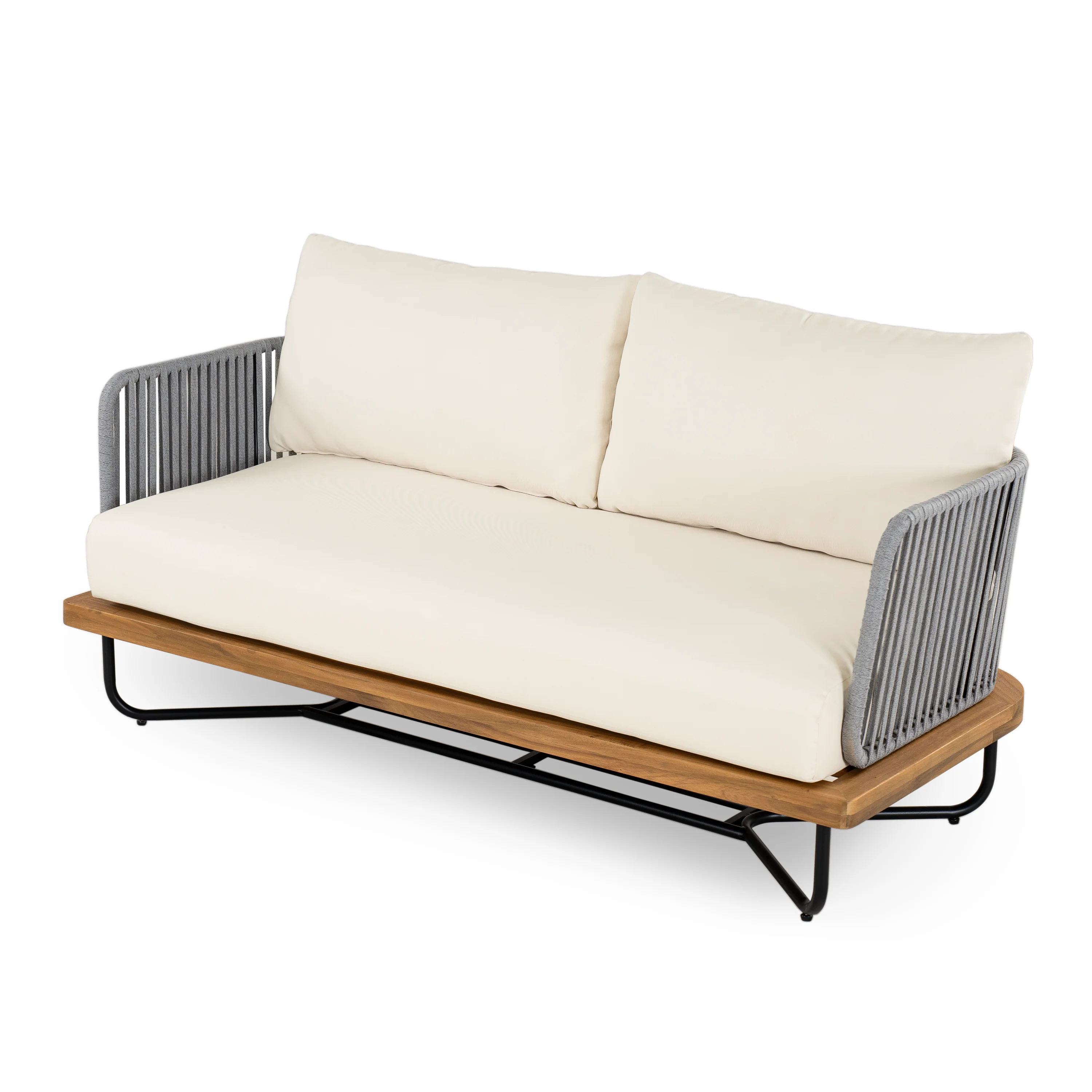 Lucca Acacia Wood and Rope Woven Outdoor Patio Sofa Loveseat Set - Image 13