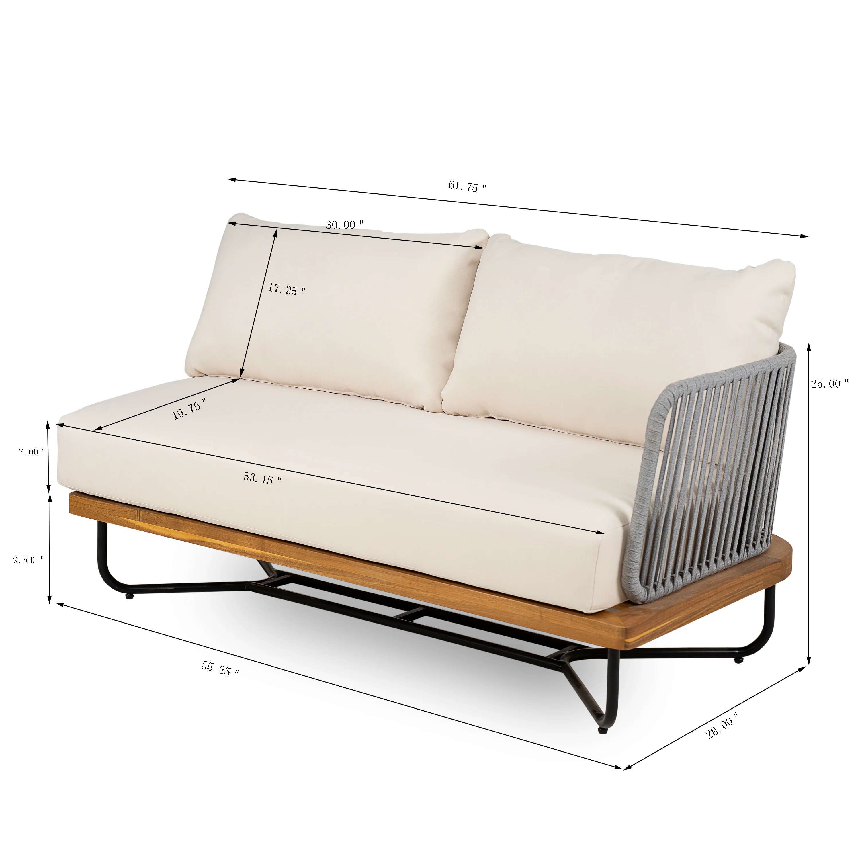 Lucca Acacia Wood and Rope Woven Outdoor Patio Sofa Loveseat Set - Image 19