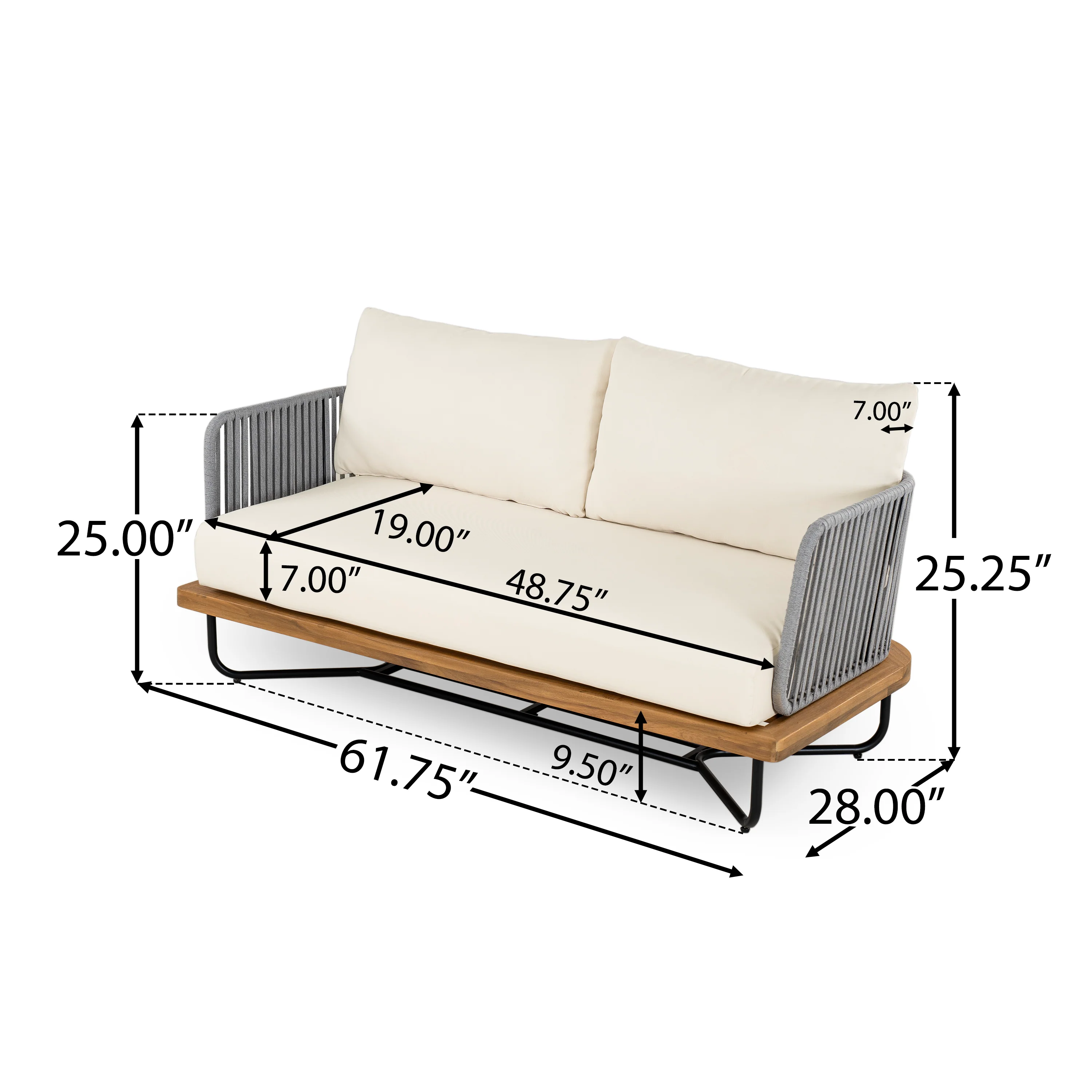 Lucca Acacia Wood and Rope Woven Outdoor Patio Sofa Loveseat Set - Image 3