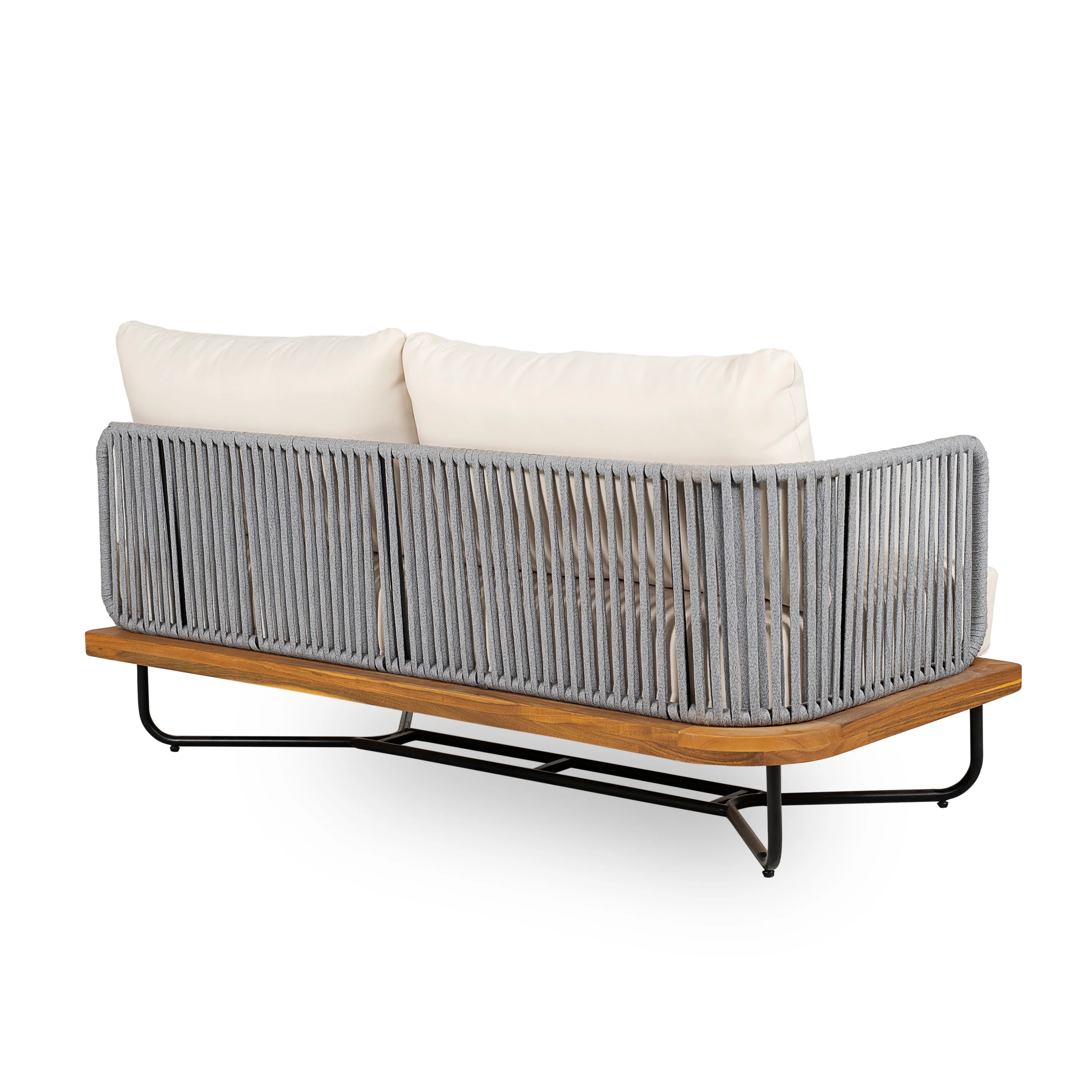 Lucca Acacia Wood and Rope Woven Outdoor Patio Sofa Loveseat Set - Image 8