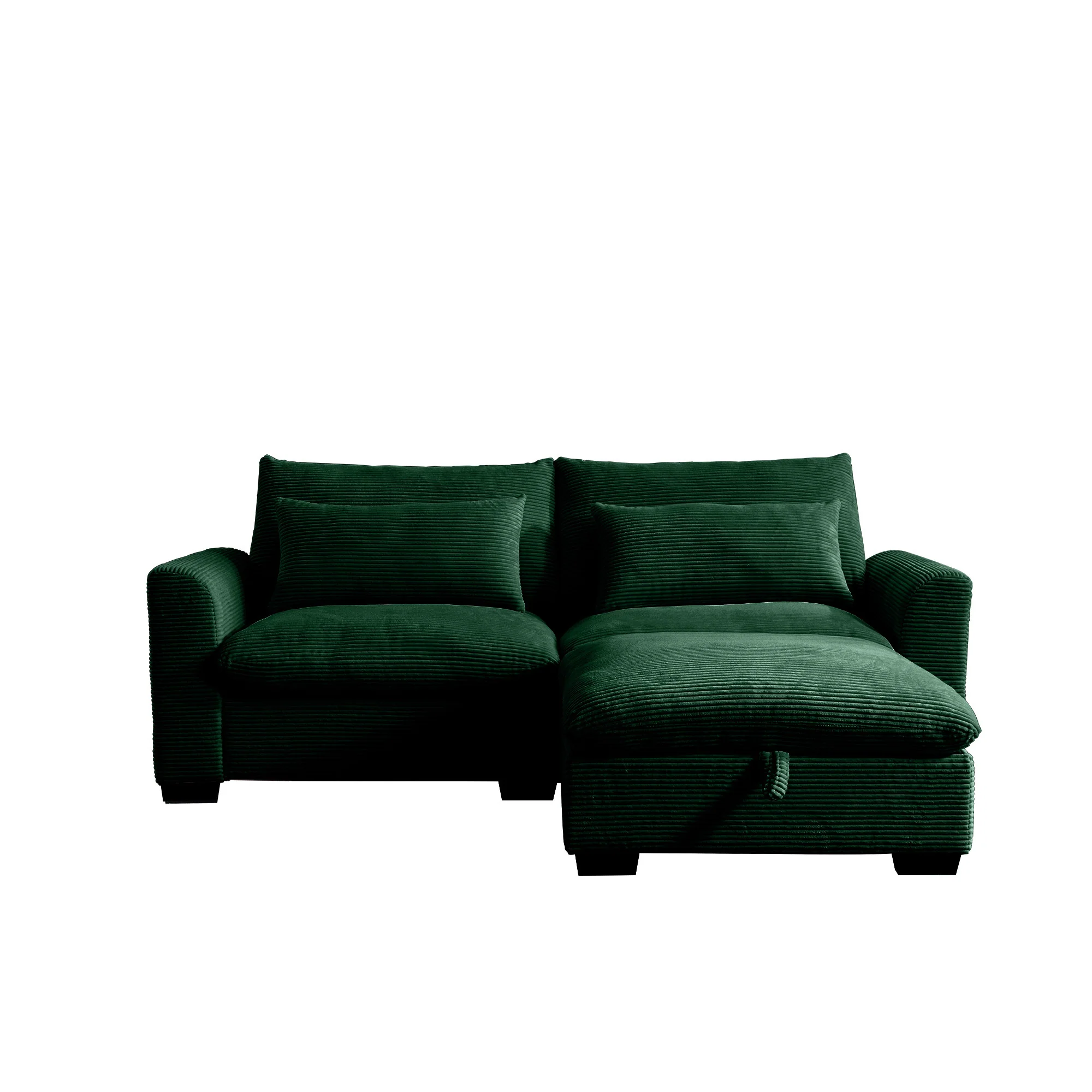 Walker Edison | Lux Green Corduroy Cloud Modular Loveseat Couch with Storage Ottoman - Image 6