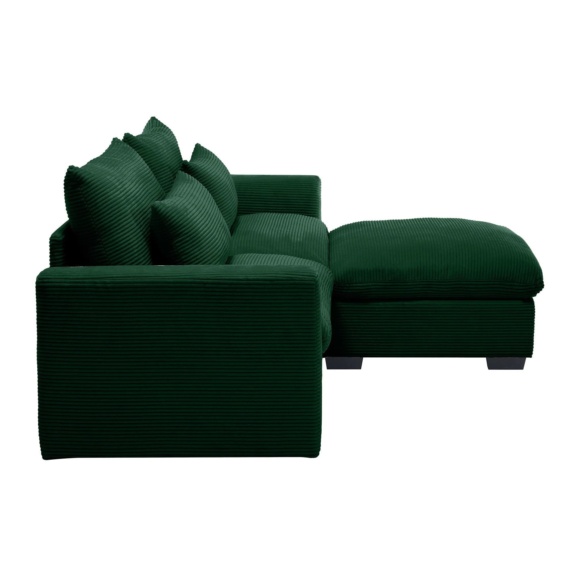 Walker Edison | Lux Green Corduroy Cloud Modular Loveseat Couch with Storage Ottoman - Image 8