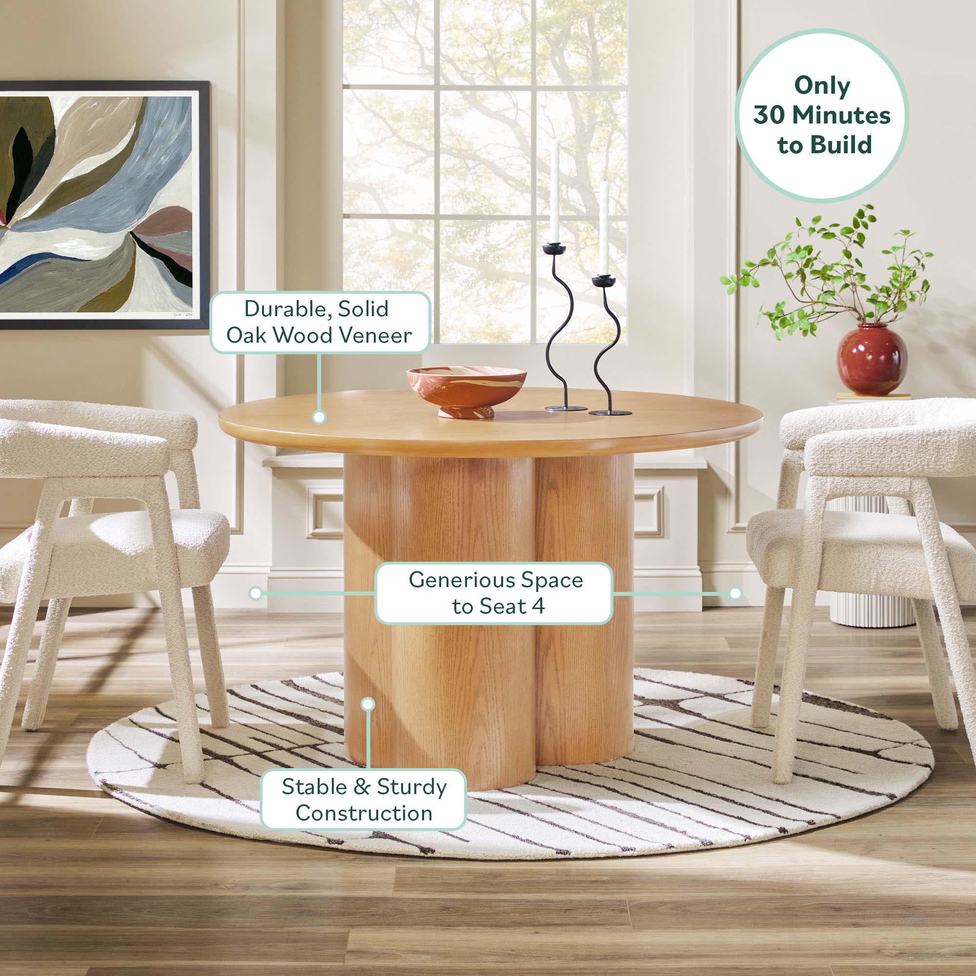 Maya Modern 47” Round Dining Table with Curve Pedestal Base, Seats 4 - Image 21