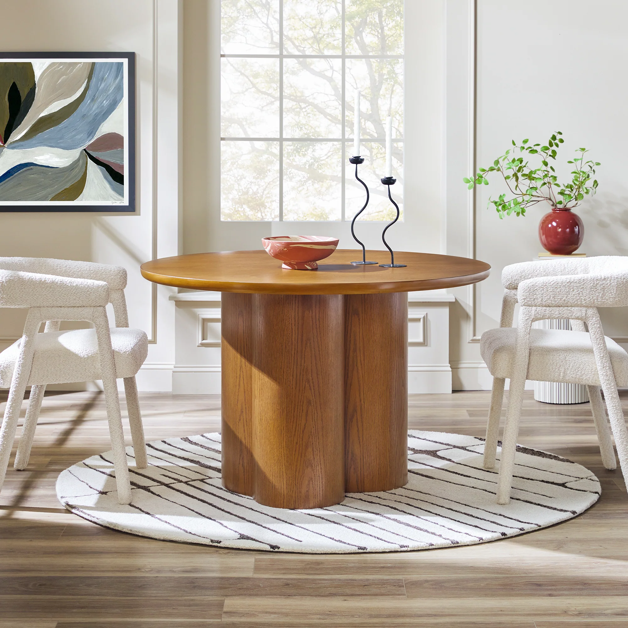 Maya Modern 47” Round Dining Table with Curve Pedestal Base, Seats 4 - Image 3