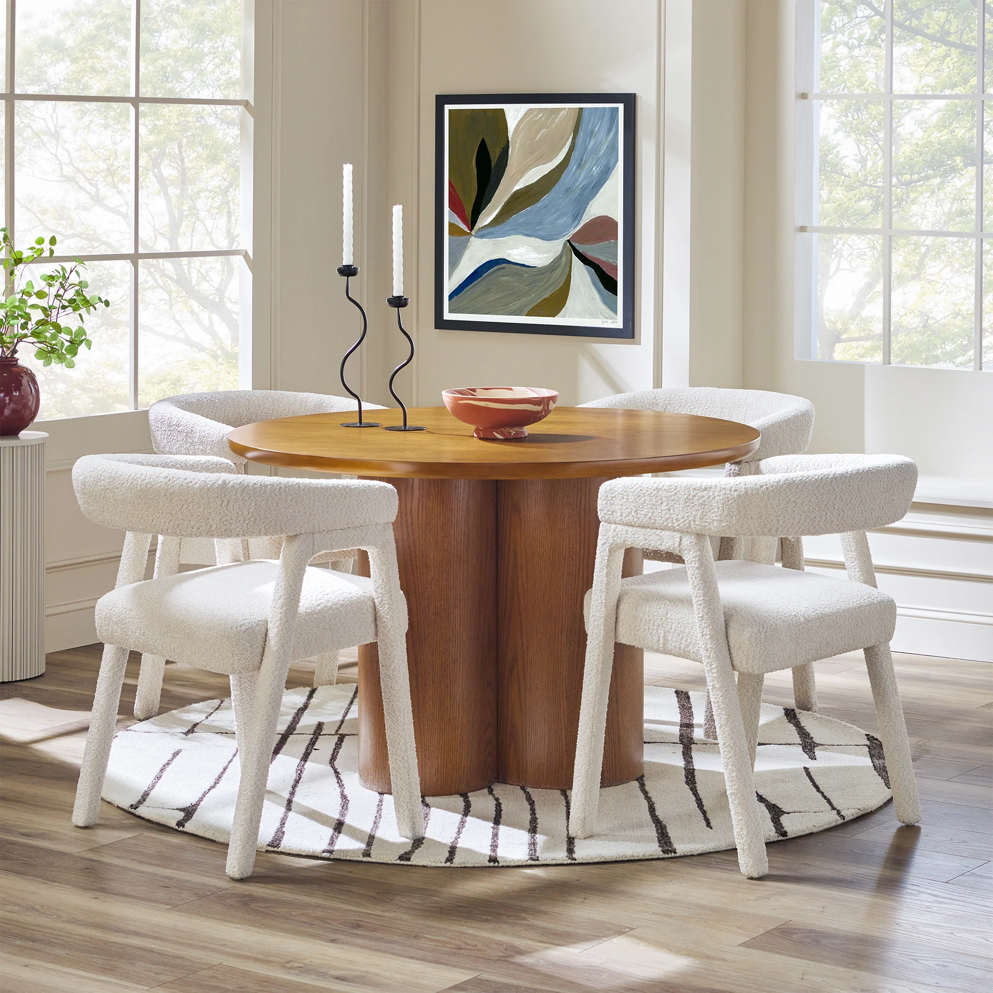 Maya Modern 47” Round Dining Table with Curve Pedestal Base, Seats 4 - Image 4