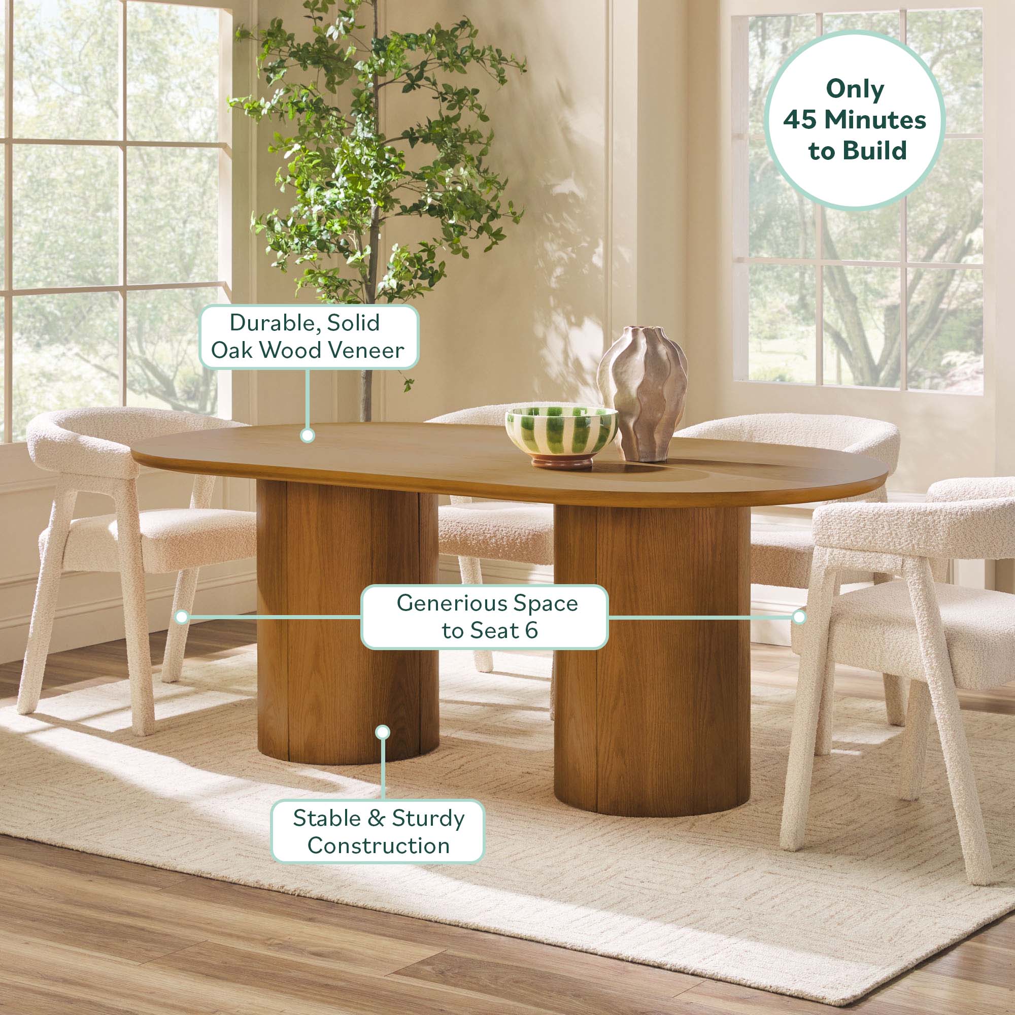 Maya Modern 70" Oval Dining Table with Round Pedestal Base, Seats 6 - Image 27