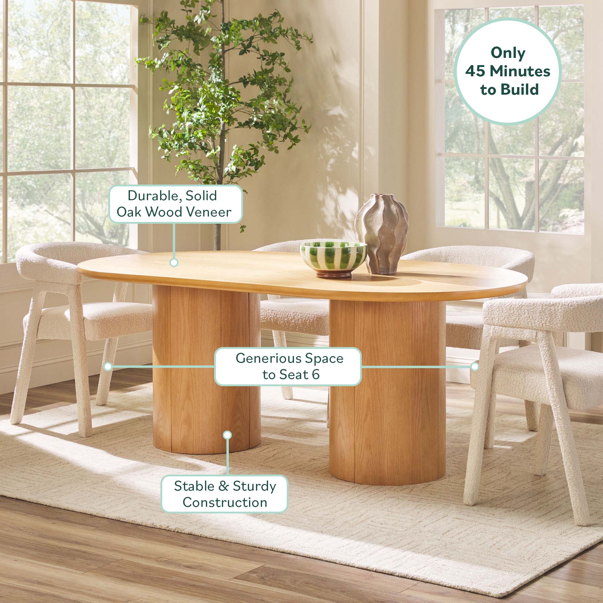 Maya Modern 70" Oval Dining Table with Round Pedestal Base, Seats 6 - Image 9