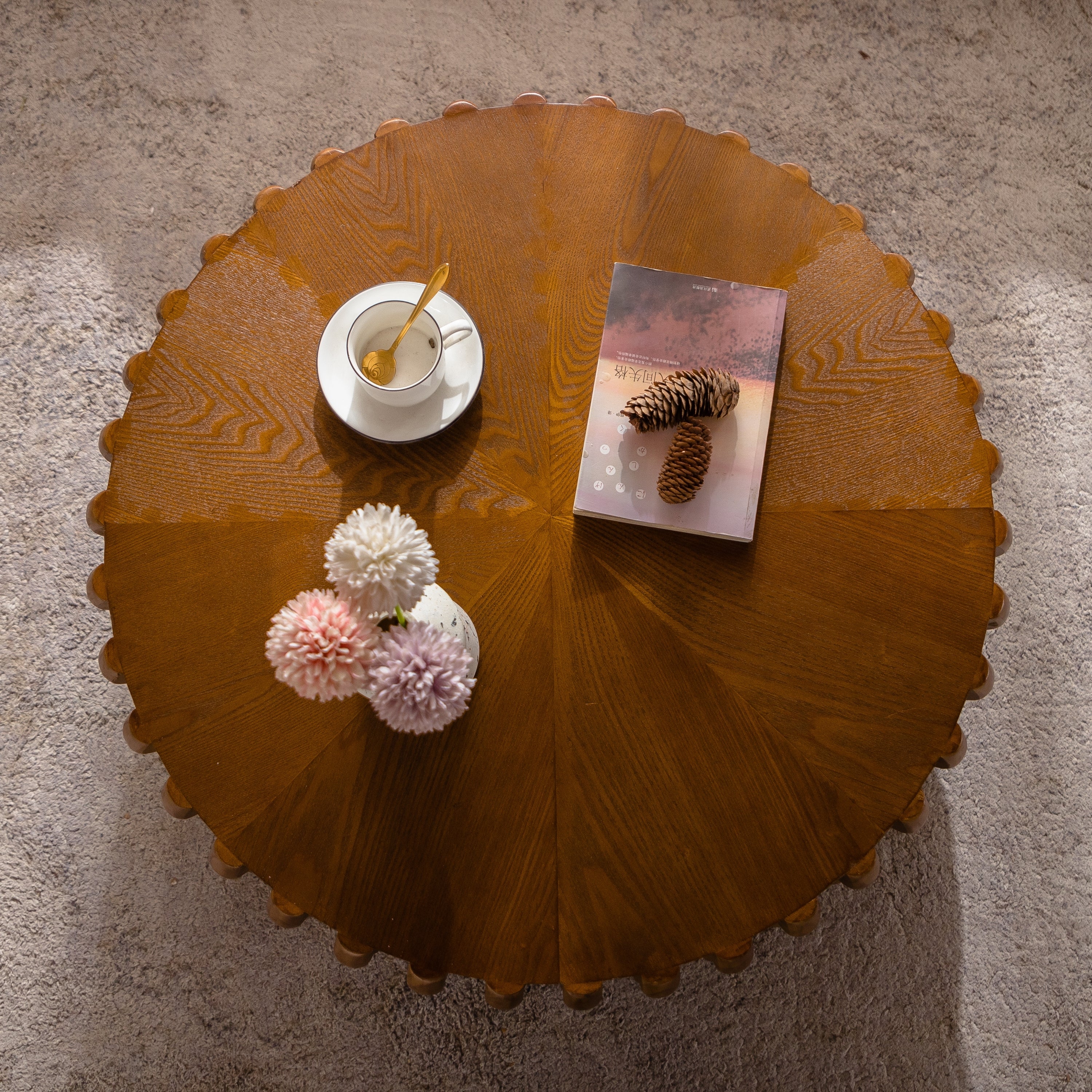 Walker Edison | Mid Century Drum Fluted Modern Round Coffee Table - Image 2