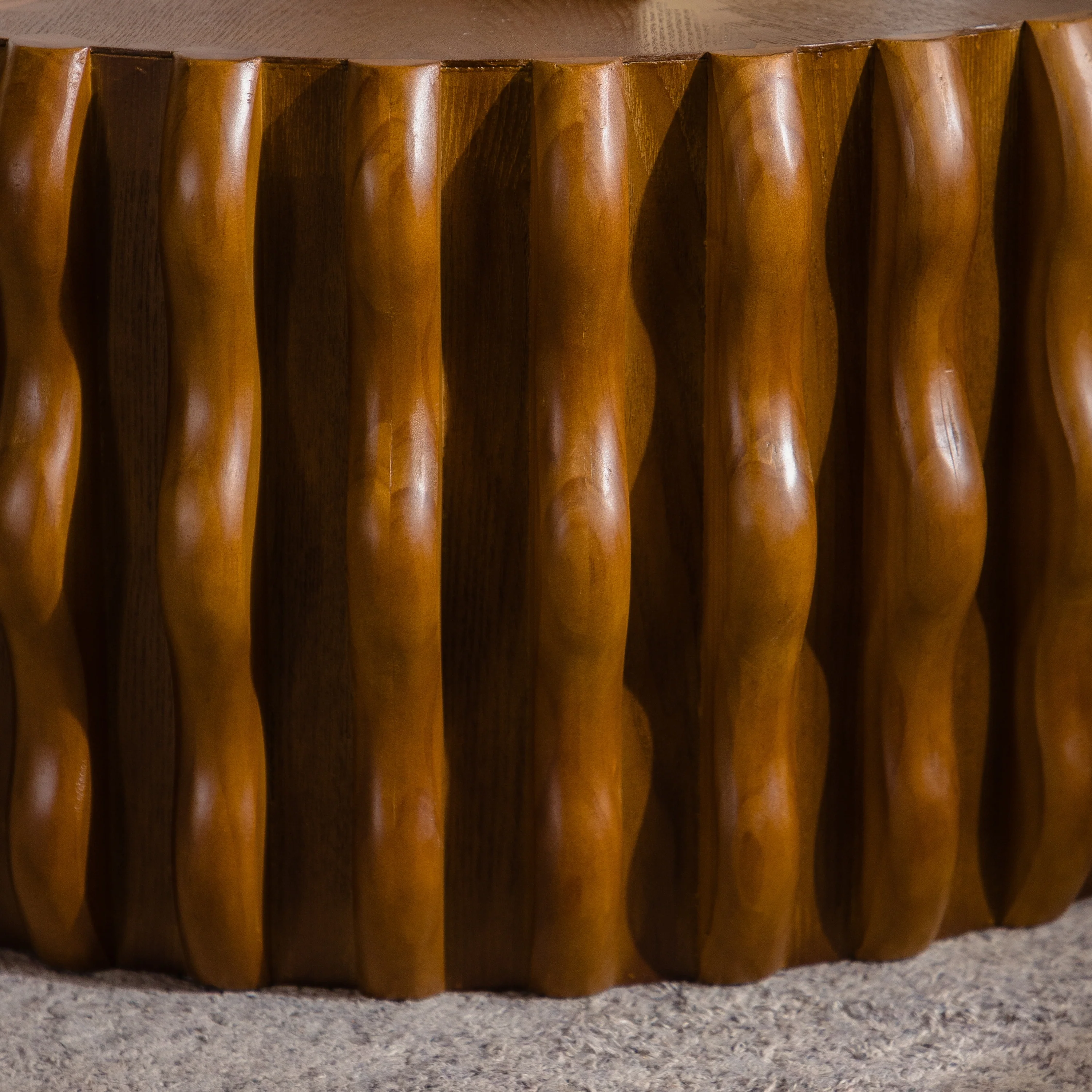 Walker Edison | Mid Century Drum Fluted Modern Round Coffee Table - Image 5