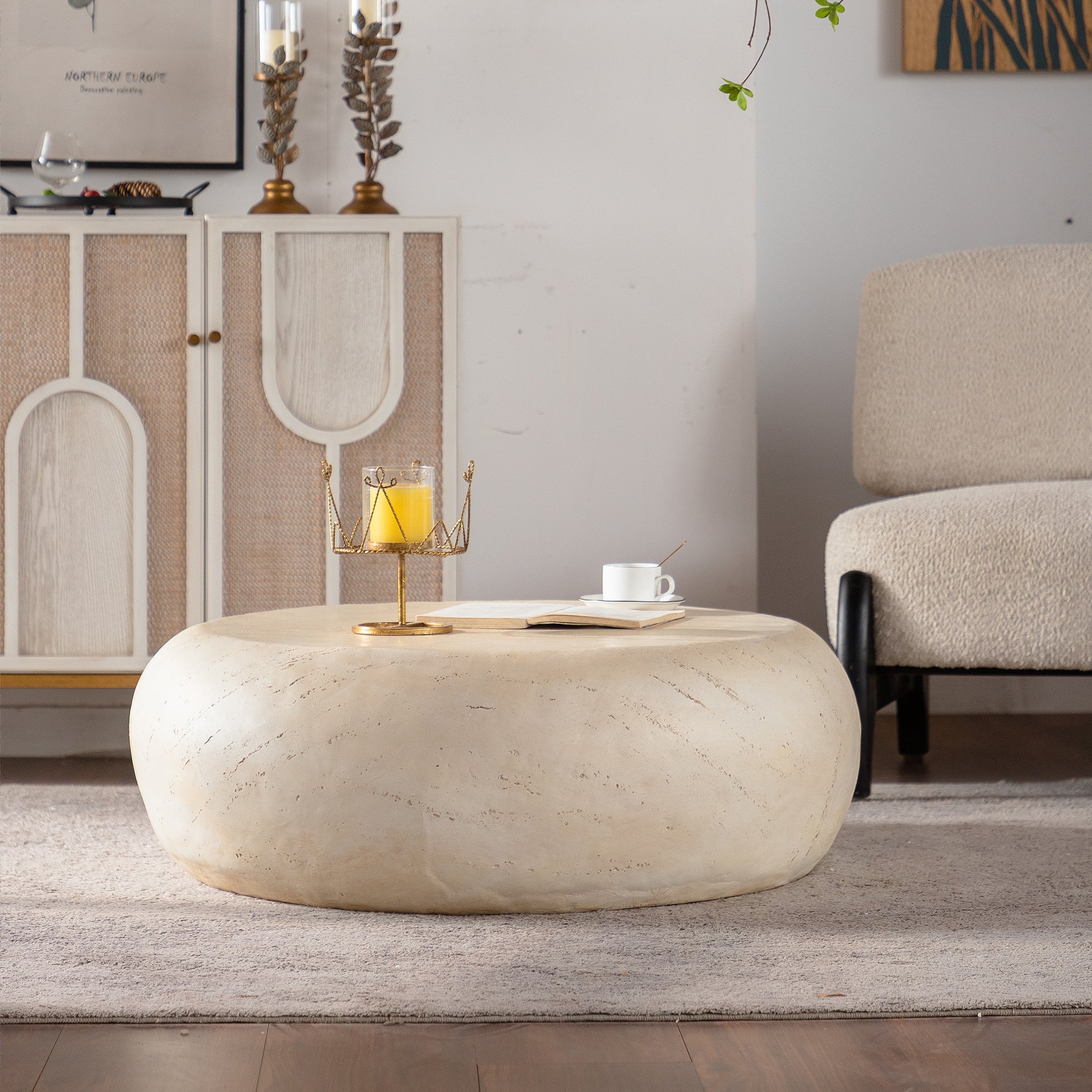 Mid-Century Faux Stone Round Coffee Table - Image 3