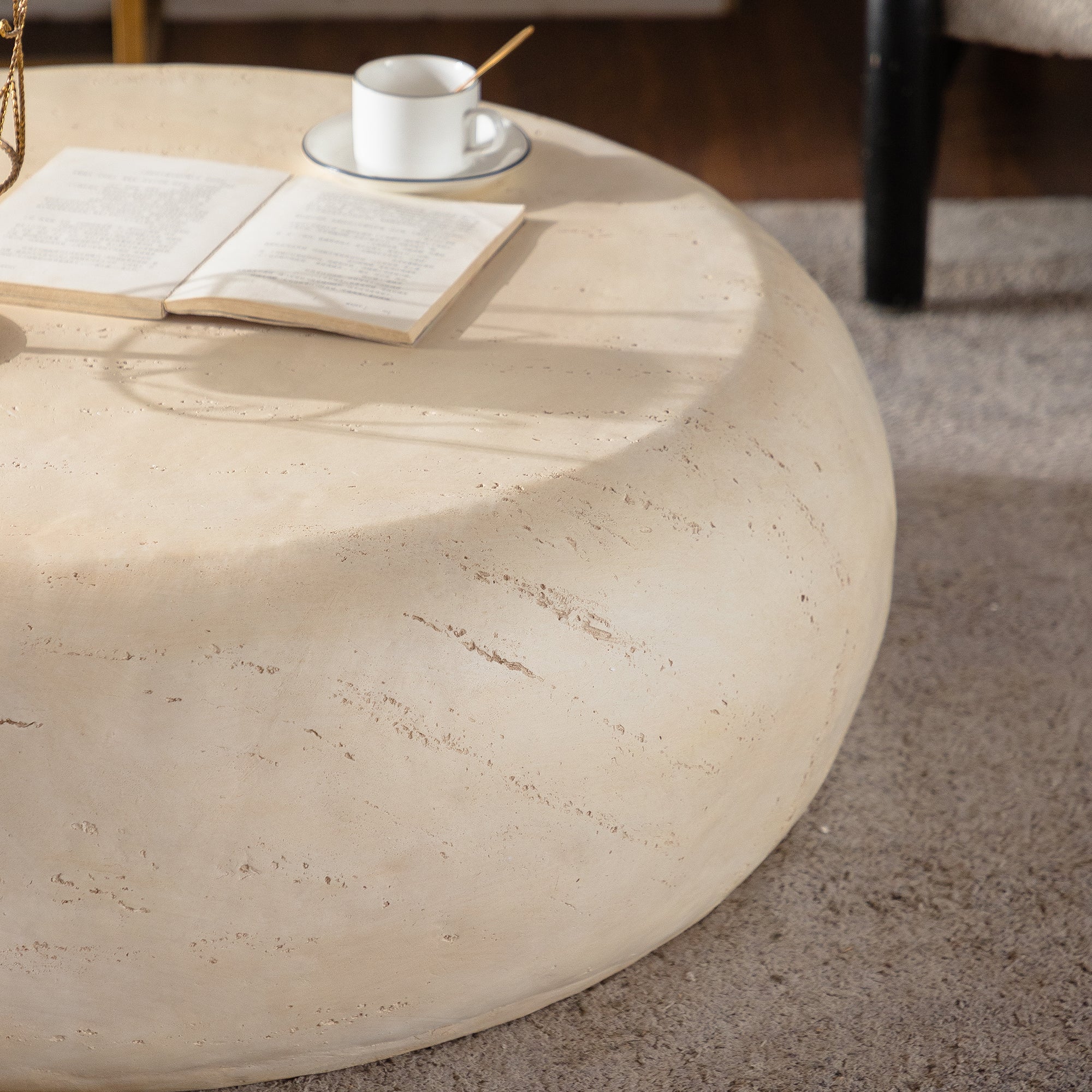 Mid-Century Faux Stone Round Coffee Table - Image 4