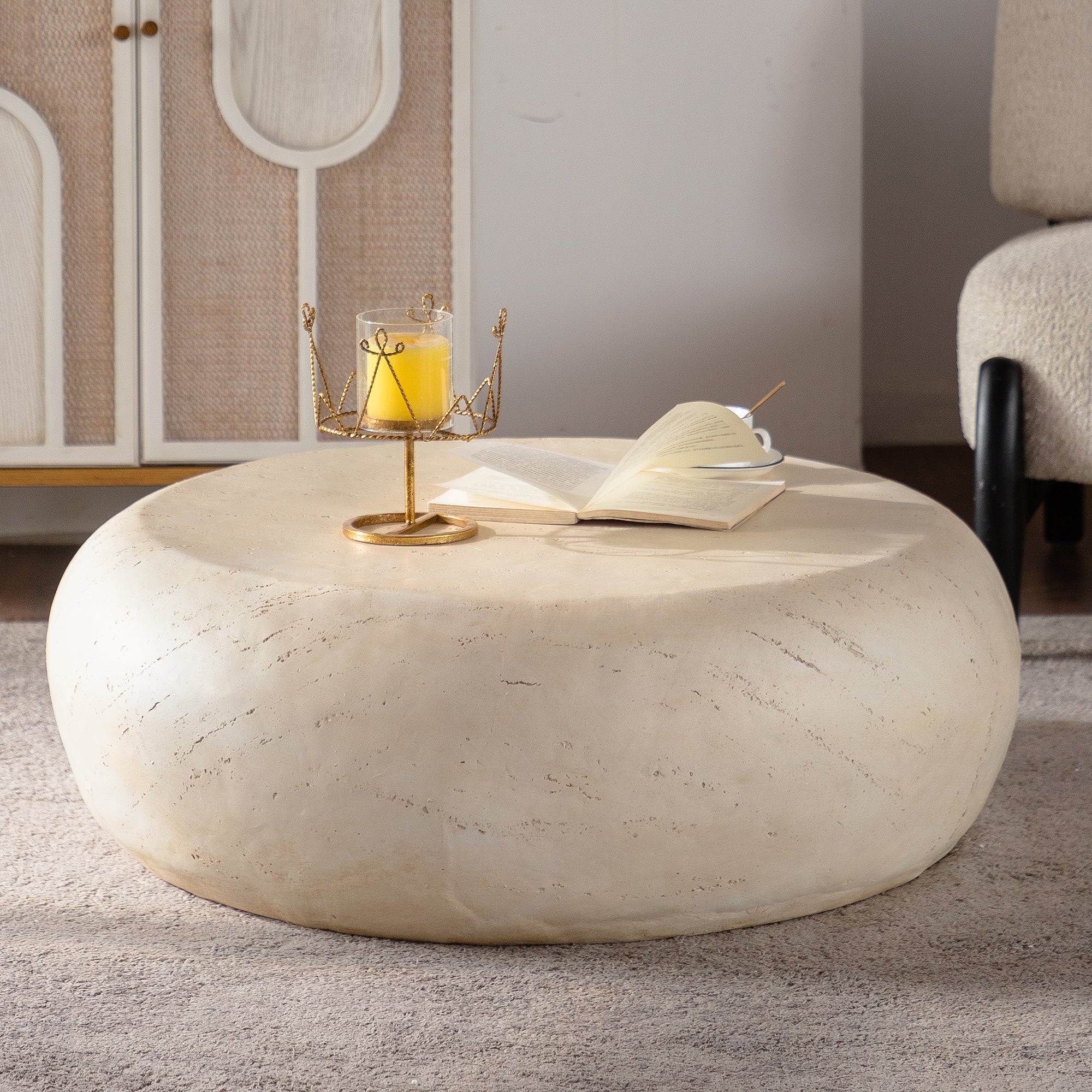 Mid-Century Faux Stone Round Coffee Table - Image 5