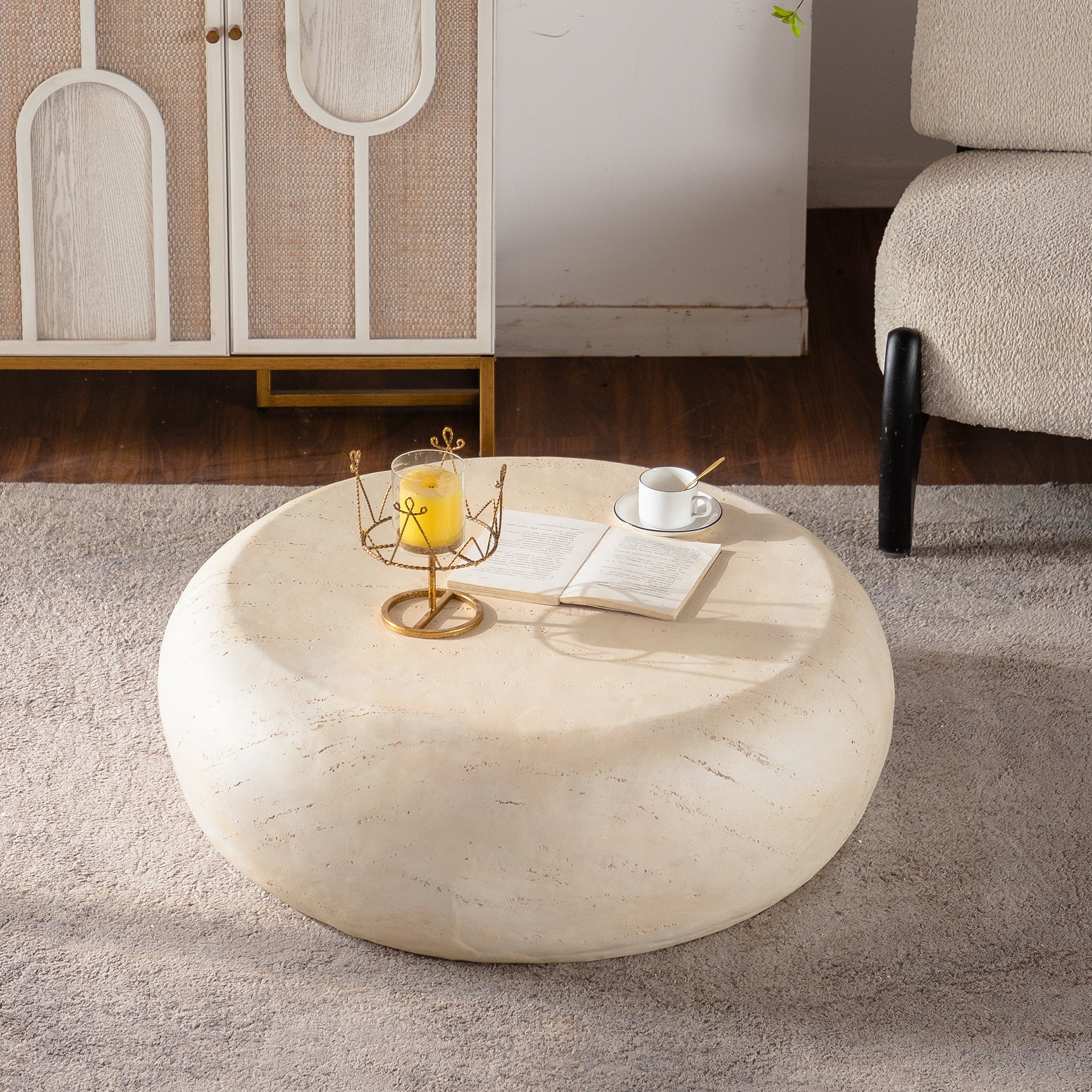 Mid-Century Faux Stone Round Coffee Table - Image 7