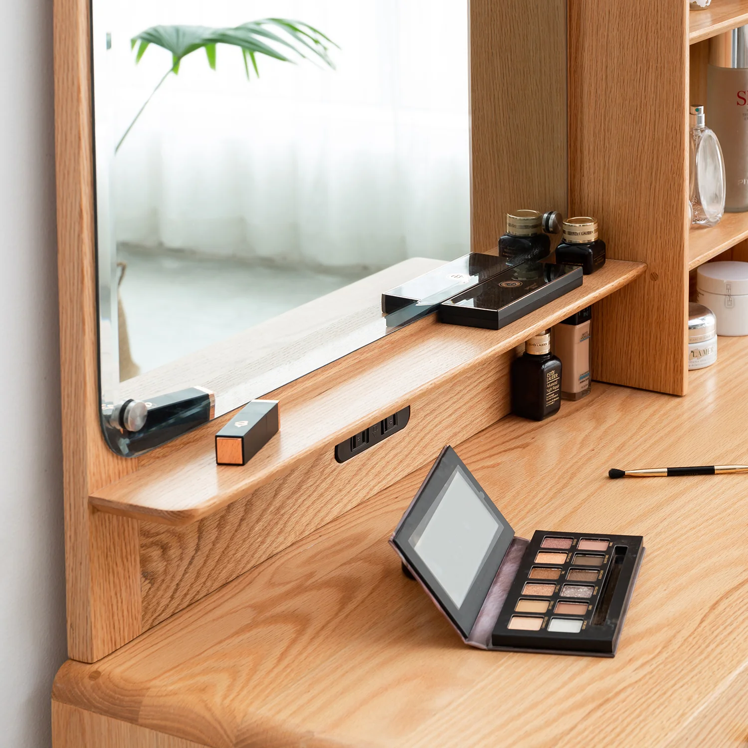 Walker Edison | Mid-Century Makeup Vanity Desk with Storage and Stool - Image 5