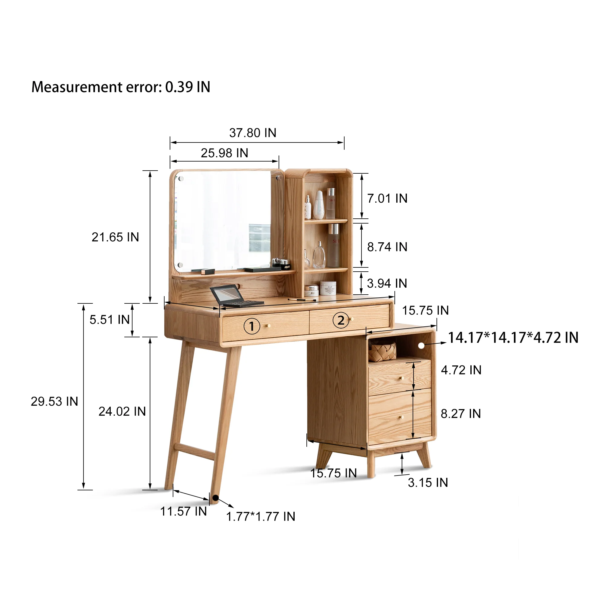 Walker Edison | Mid-Century Makeup Vanity Desk with Storage and Stool - Image 6