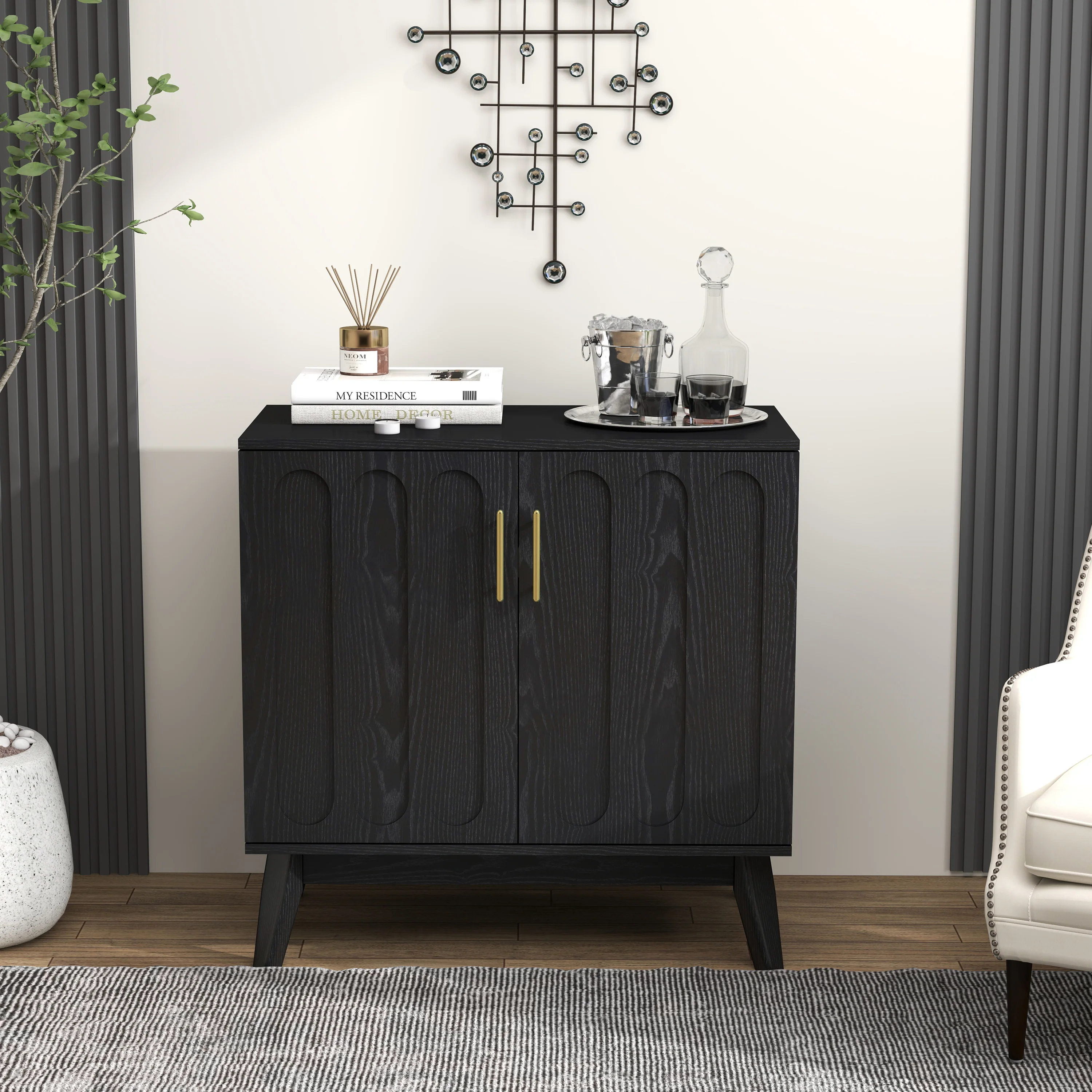 Walker Edison | Mid-Century Modern Fluted Accent Cabinet - Image 3