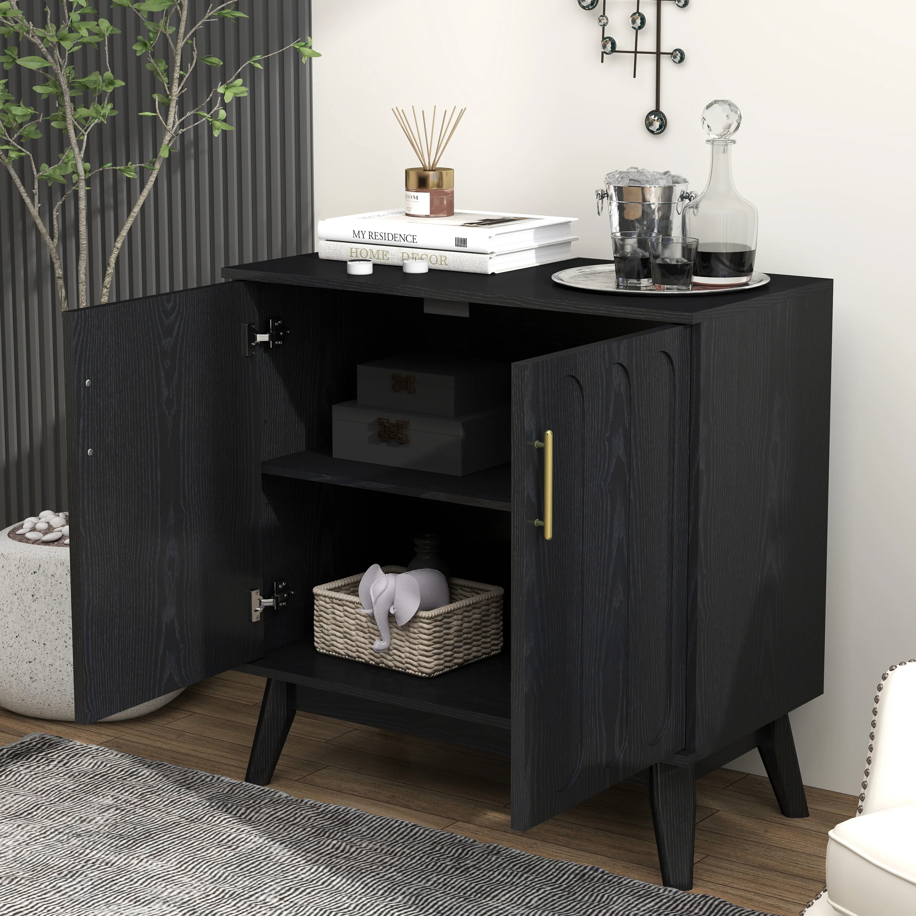 Walker Edison | Mid-Century Modern Fluted Accent Cabinet - Image 4