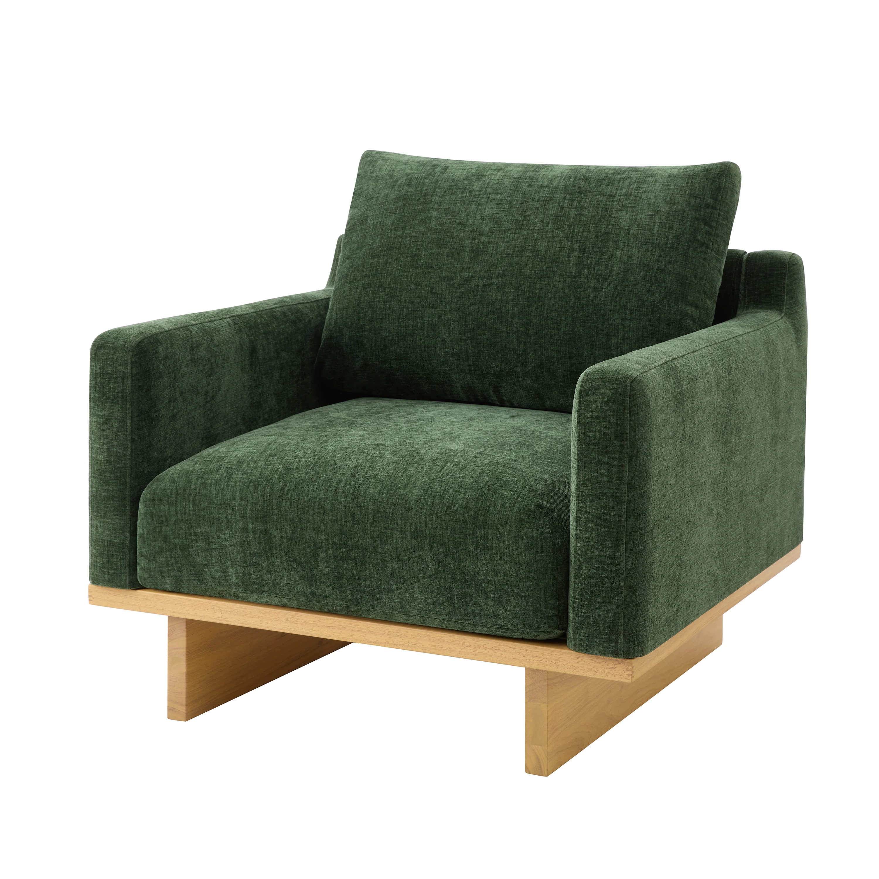 Mid-Century Modern Minimalist Green Accent Chair with Solid Wood Frame - Image 4