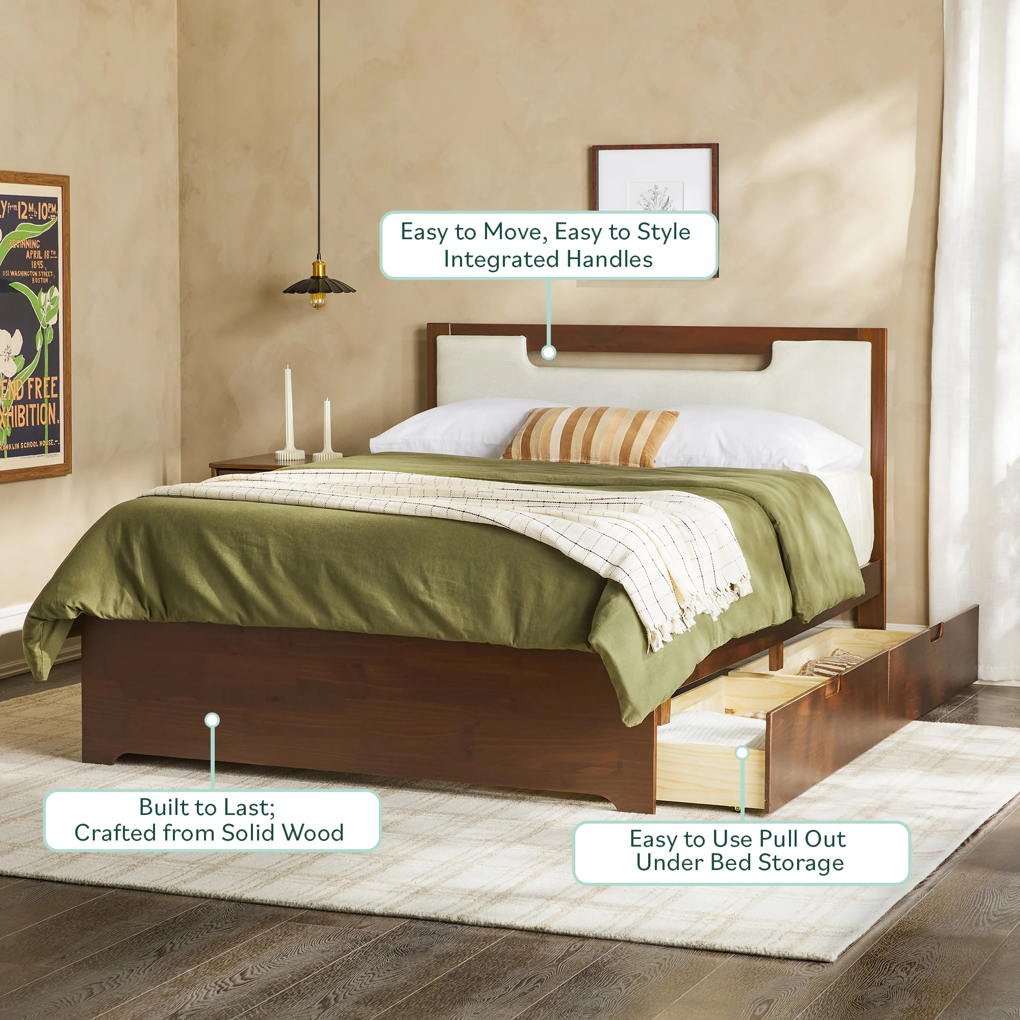 Sloane Mid-Century Modern Solid Wood Storage Bed - Image 14