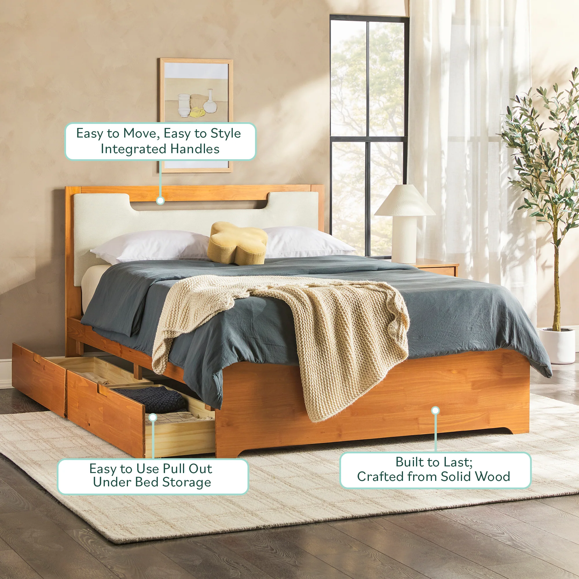 Sloane Mid-Century Modern Solid Wood Storage Bed - Image 3