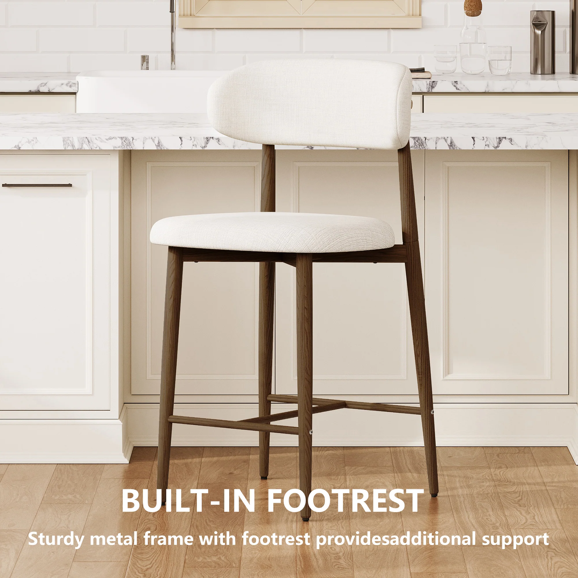 Mid-Century Modern Upholstered Bar Counter Height Stools Set of 4 - Image 10