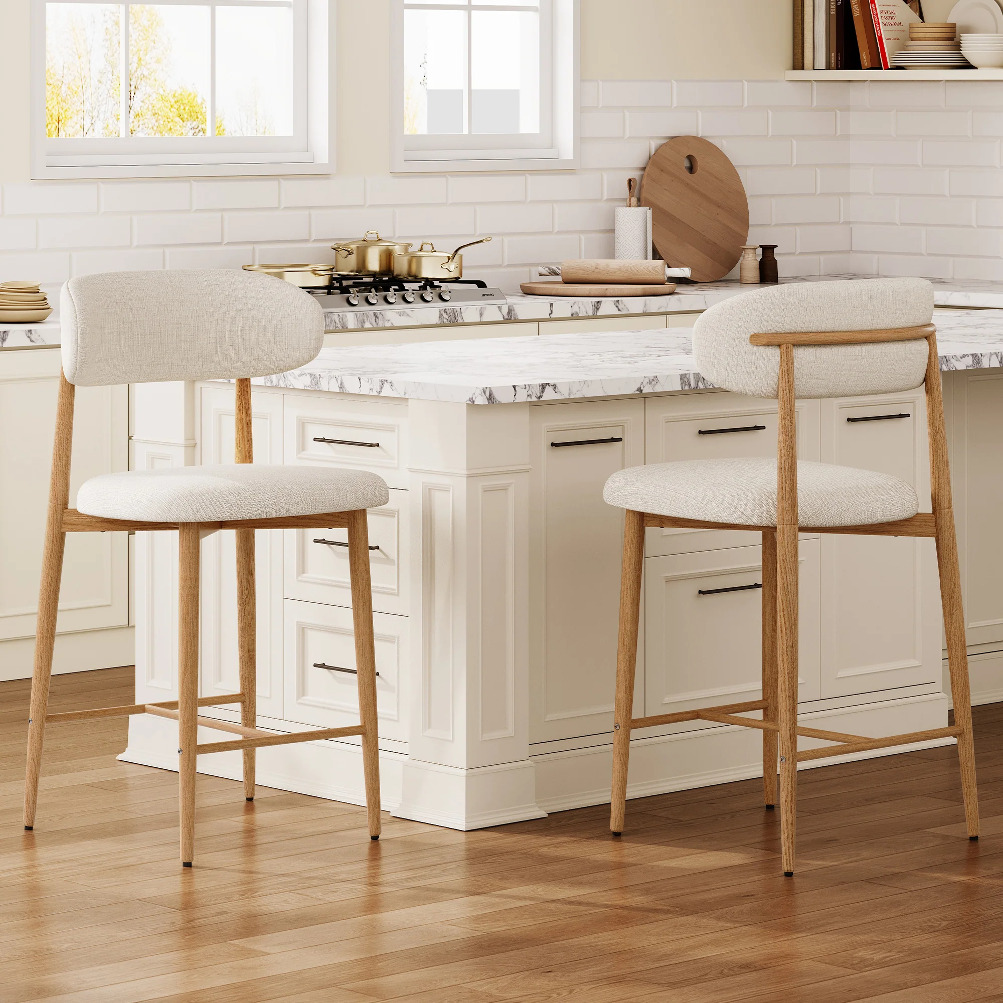 Mid-Century Modern Upholstered Bar Counter Height Stools Set of 4 - Image 12