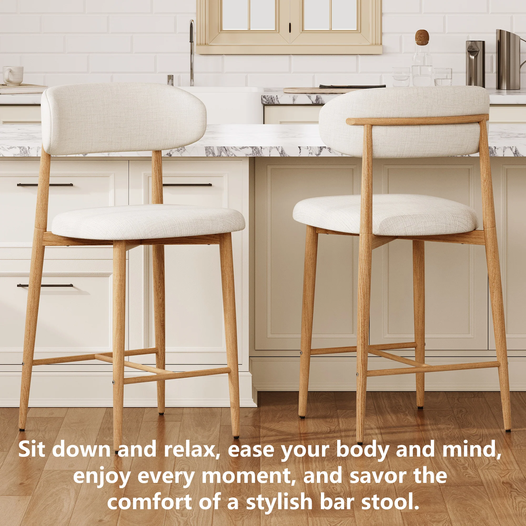 Mid-Century Modern Upholstered Bar Counter Height Stools Set of 4 - Image 13