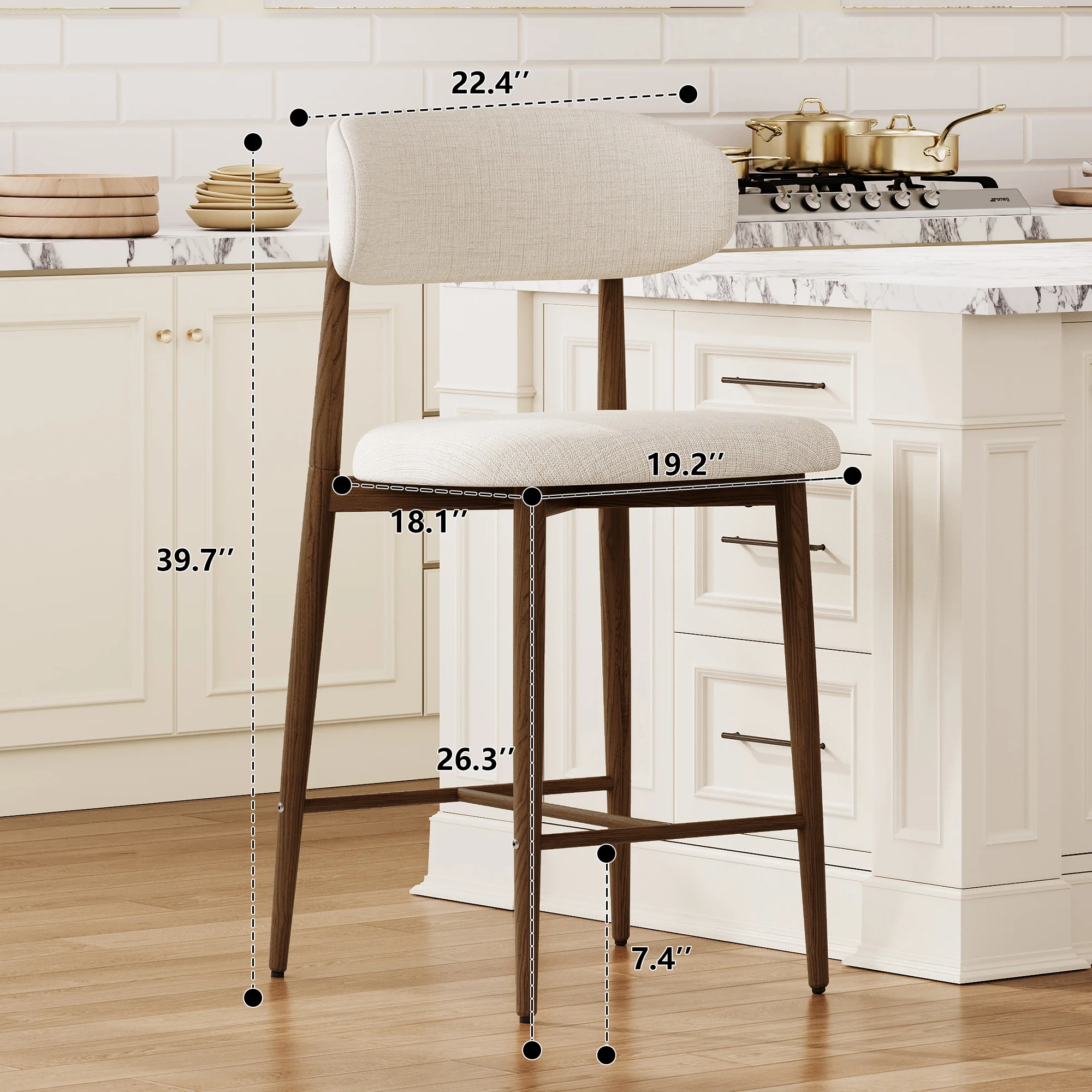 Mid-Century Modern Upholstered Bar Counter Height Stools Set of 4 - Image 3