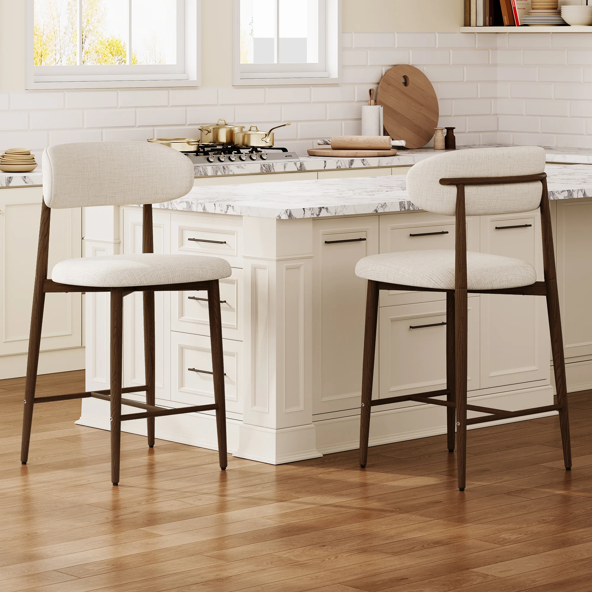 Mid-Century Modern Upholstered Bar Counter Height Stools Set of 4 - Image 4