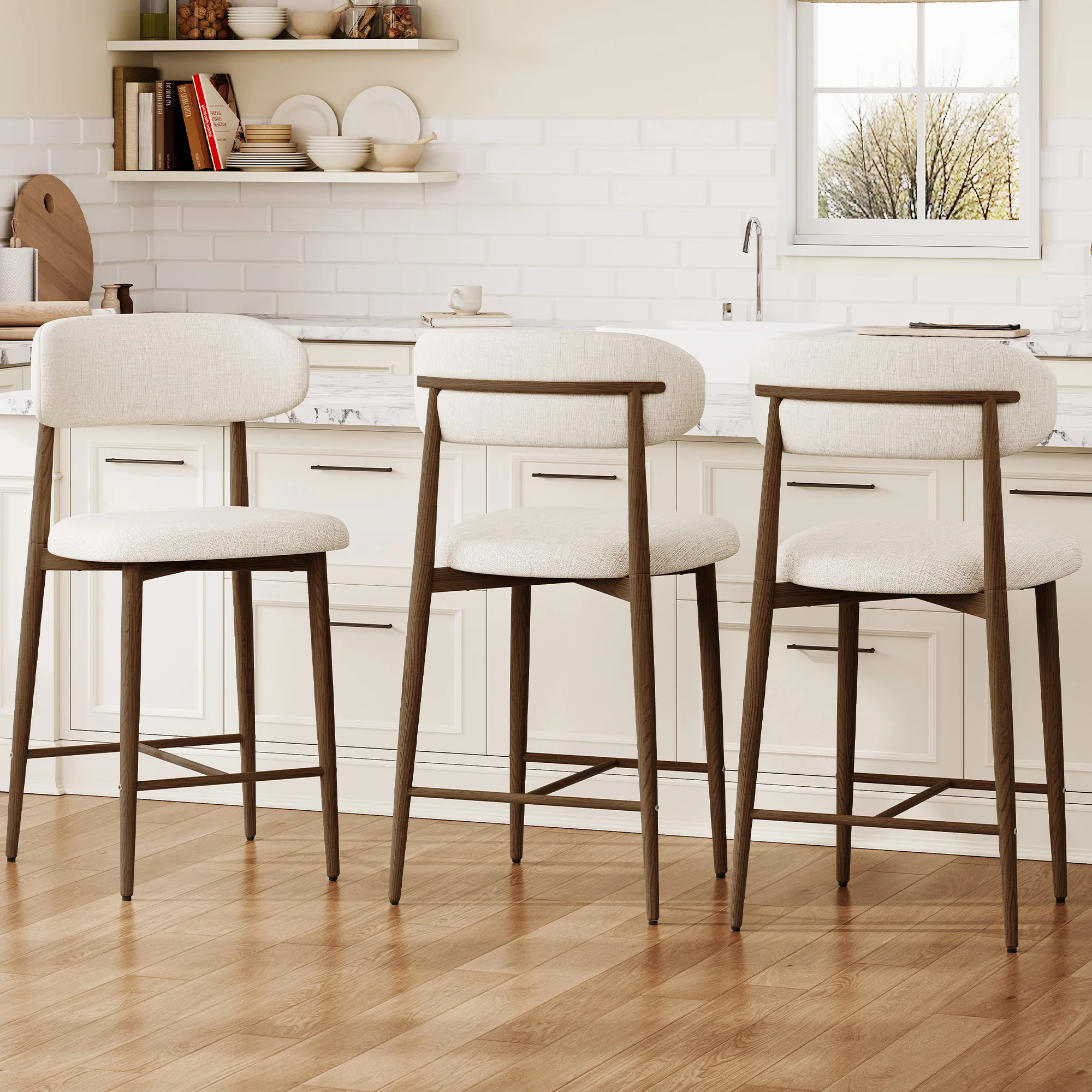 Mid-Century Modern Upholstered Bar Counter Height Stools Set of 4 - Image 5