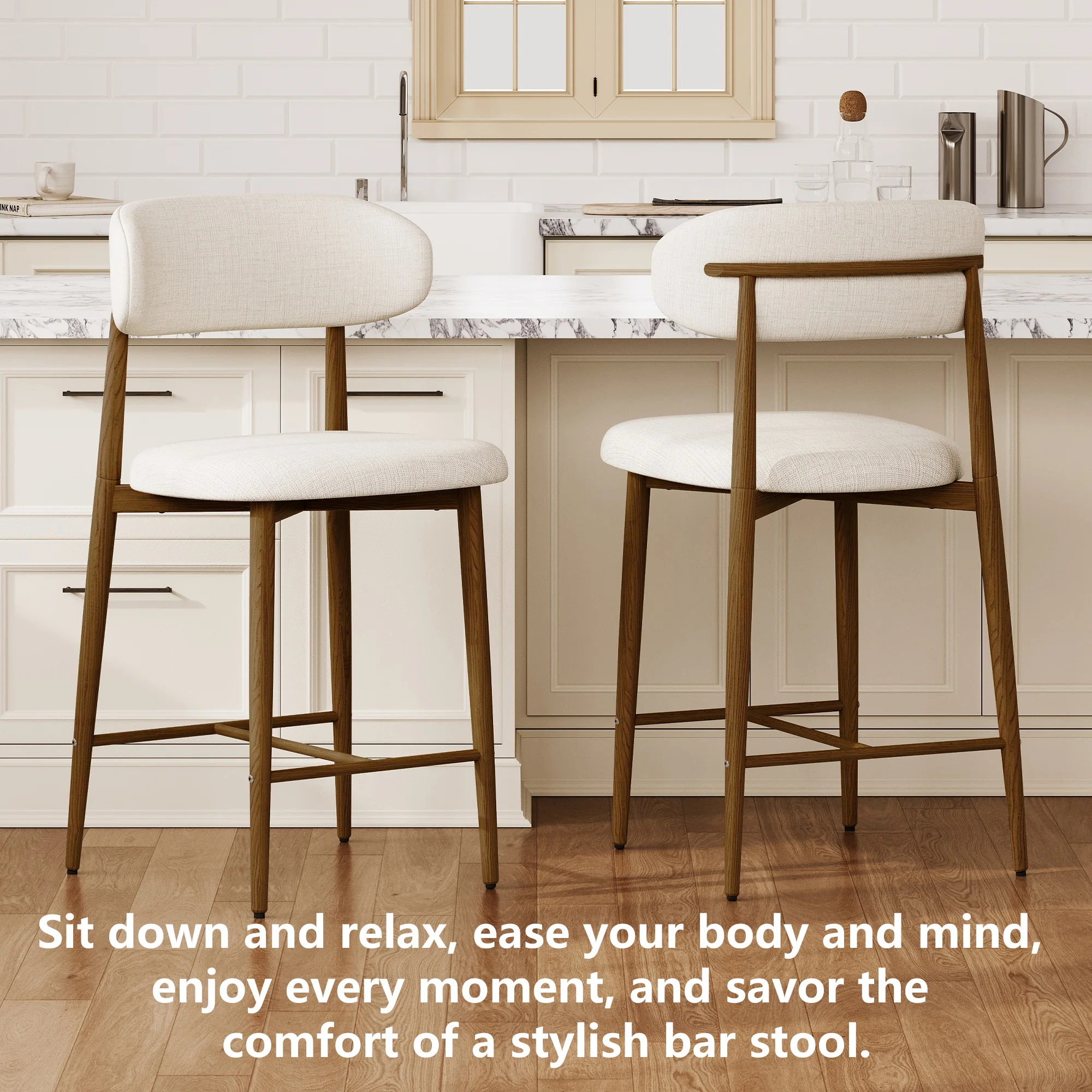 Mid-Century Modern Upholstered Bar Counter Height Stools Set of 4 - Image 8