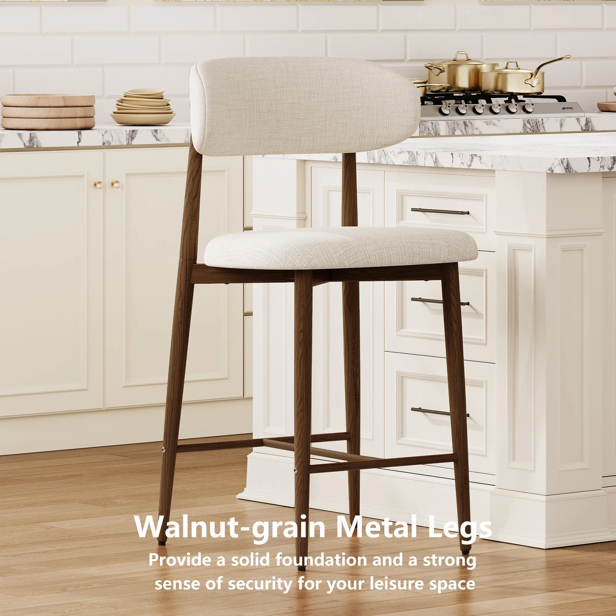Mid-Century Modern Upholstered Bar Counter Height Stools Set of 4 - Image 9