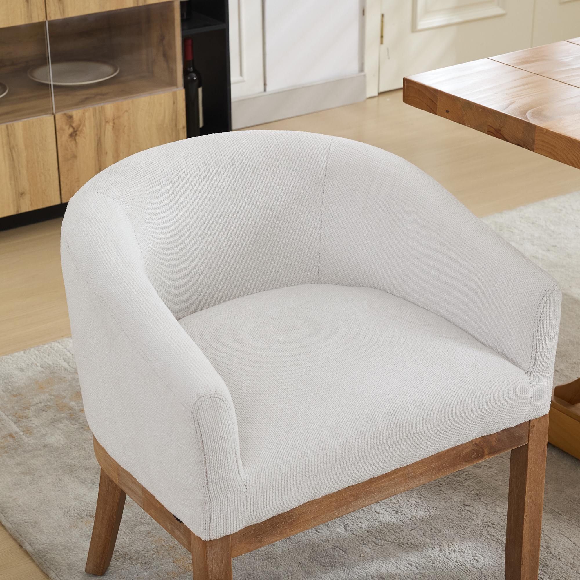 Mid Century Modern Upholstered Linen Barrel Dining Chairs - Image 11