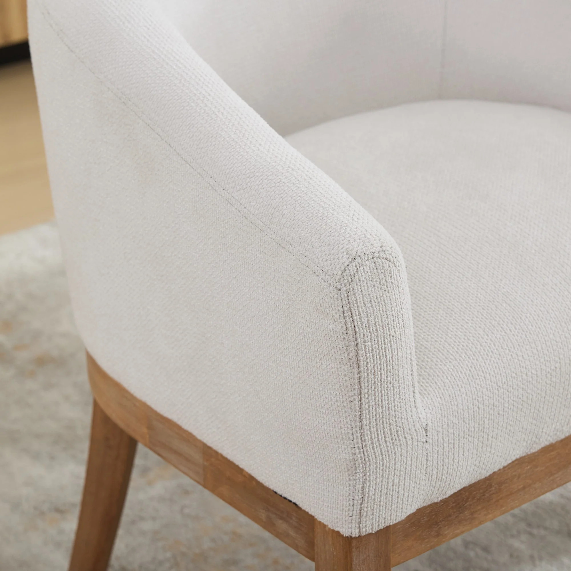 Mid Century Modern Upholstered Linen Barrel Dining Chairs - Image 12