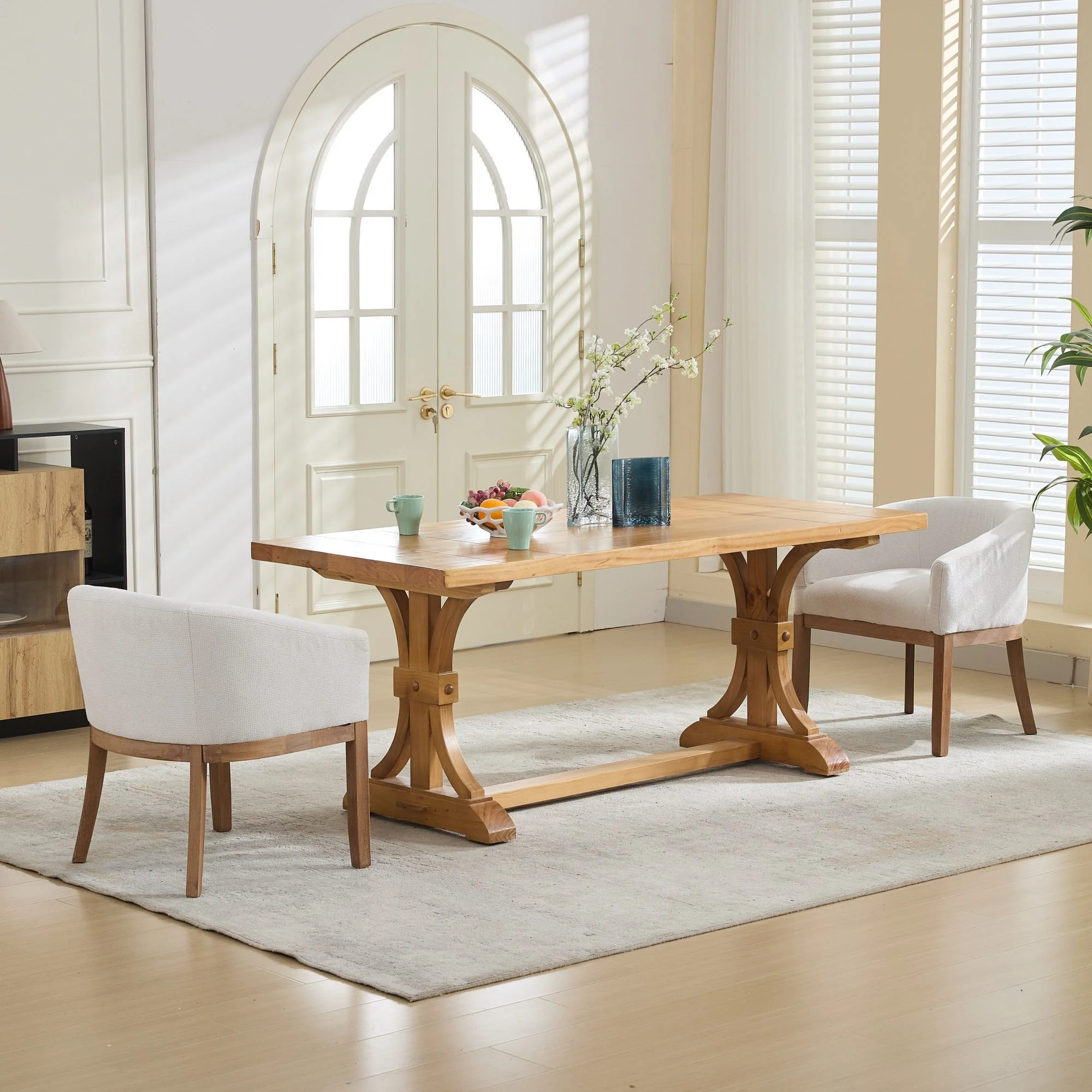 Mid Century Modern Upholstered Linen Barrel Dining Chairs - Image 19