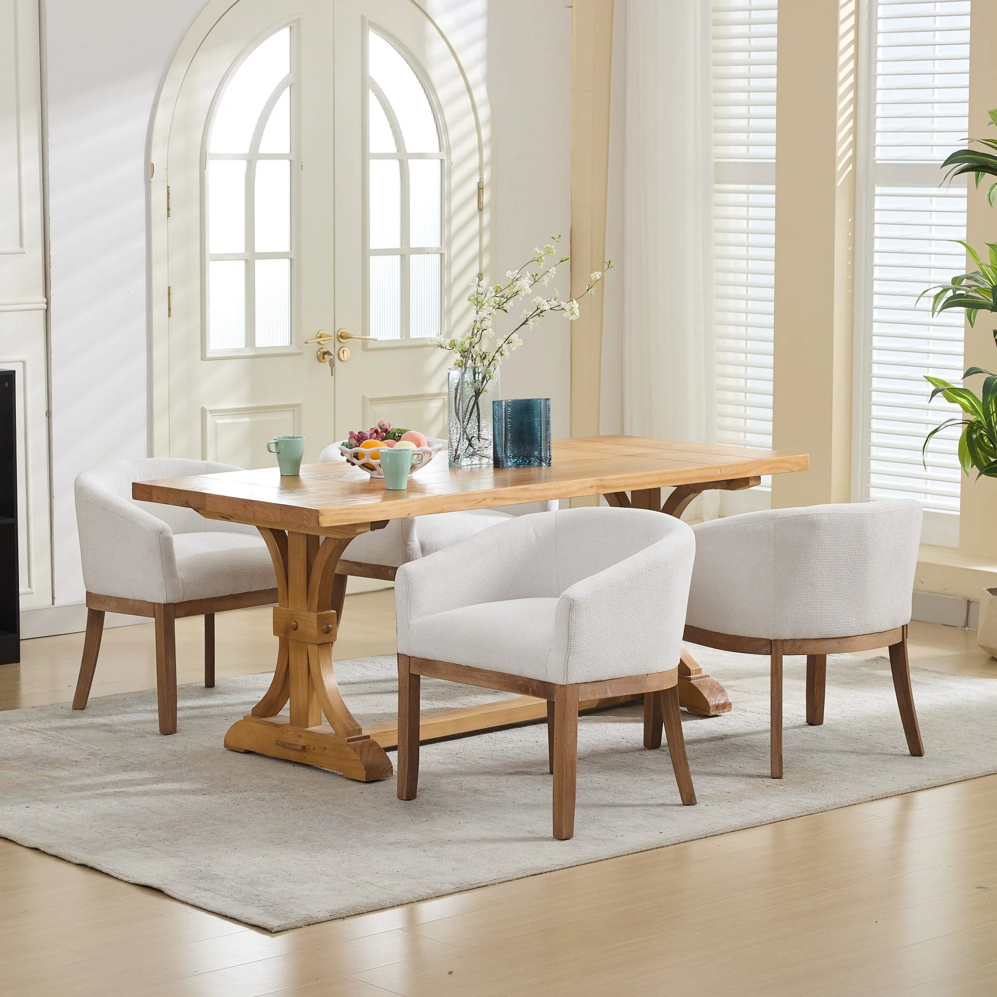 Mid Century Modern Upholstered Linen Barrel Dining Chairs - Image 20