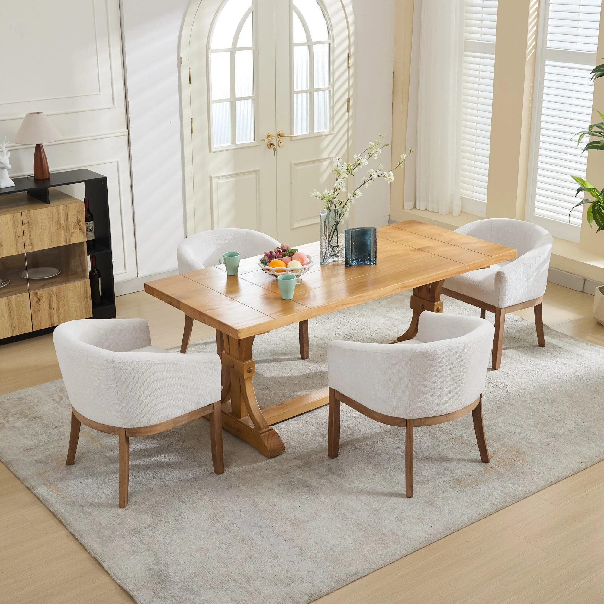Mid Century Modern Upholstered Linen Barrel Dining Chairs - Image 21
